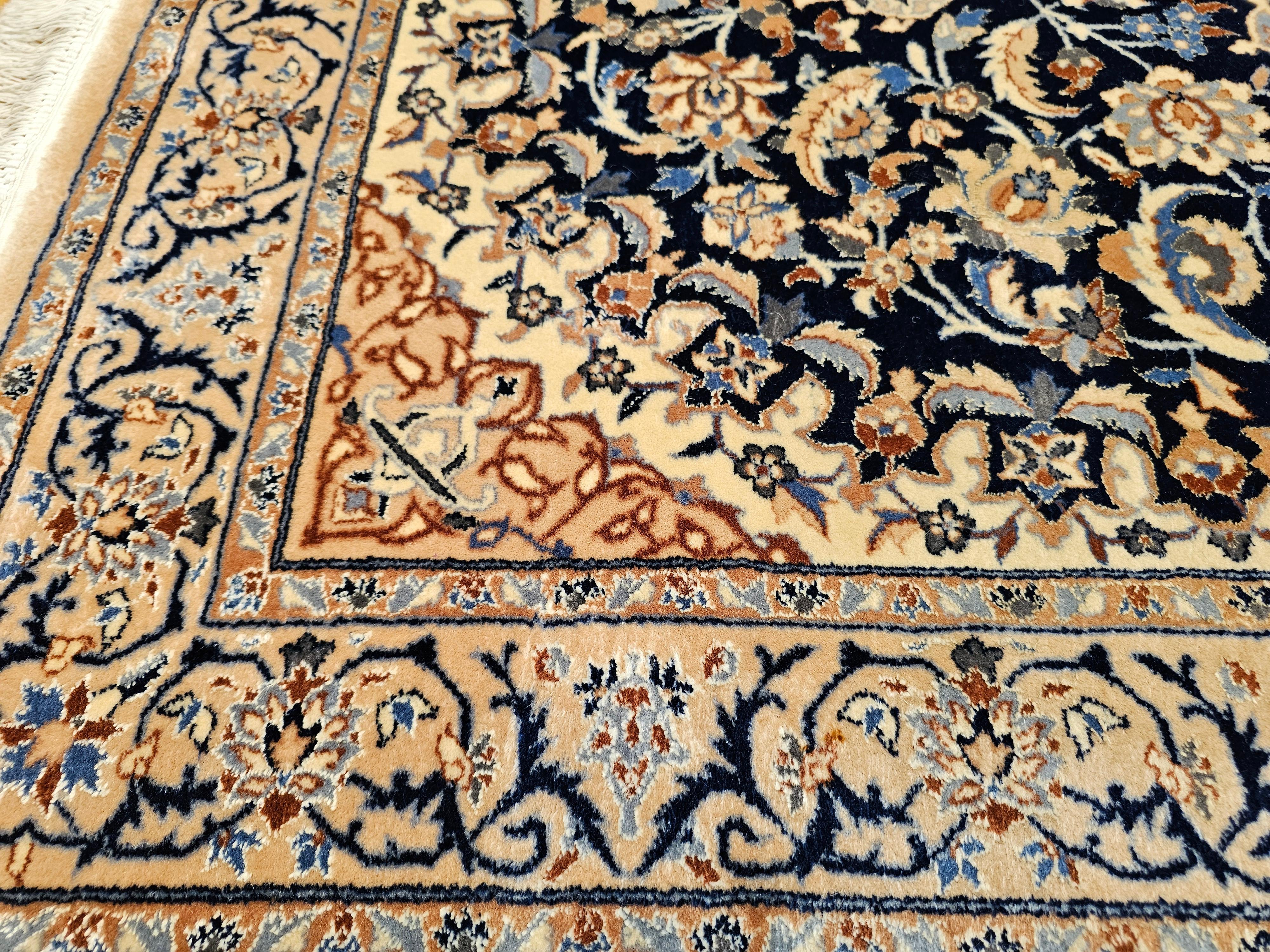 Vintage Persian Nain Area Rug with Silk Highlights in Navy Blue, Ivory, Caramel For Sale 5