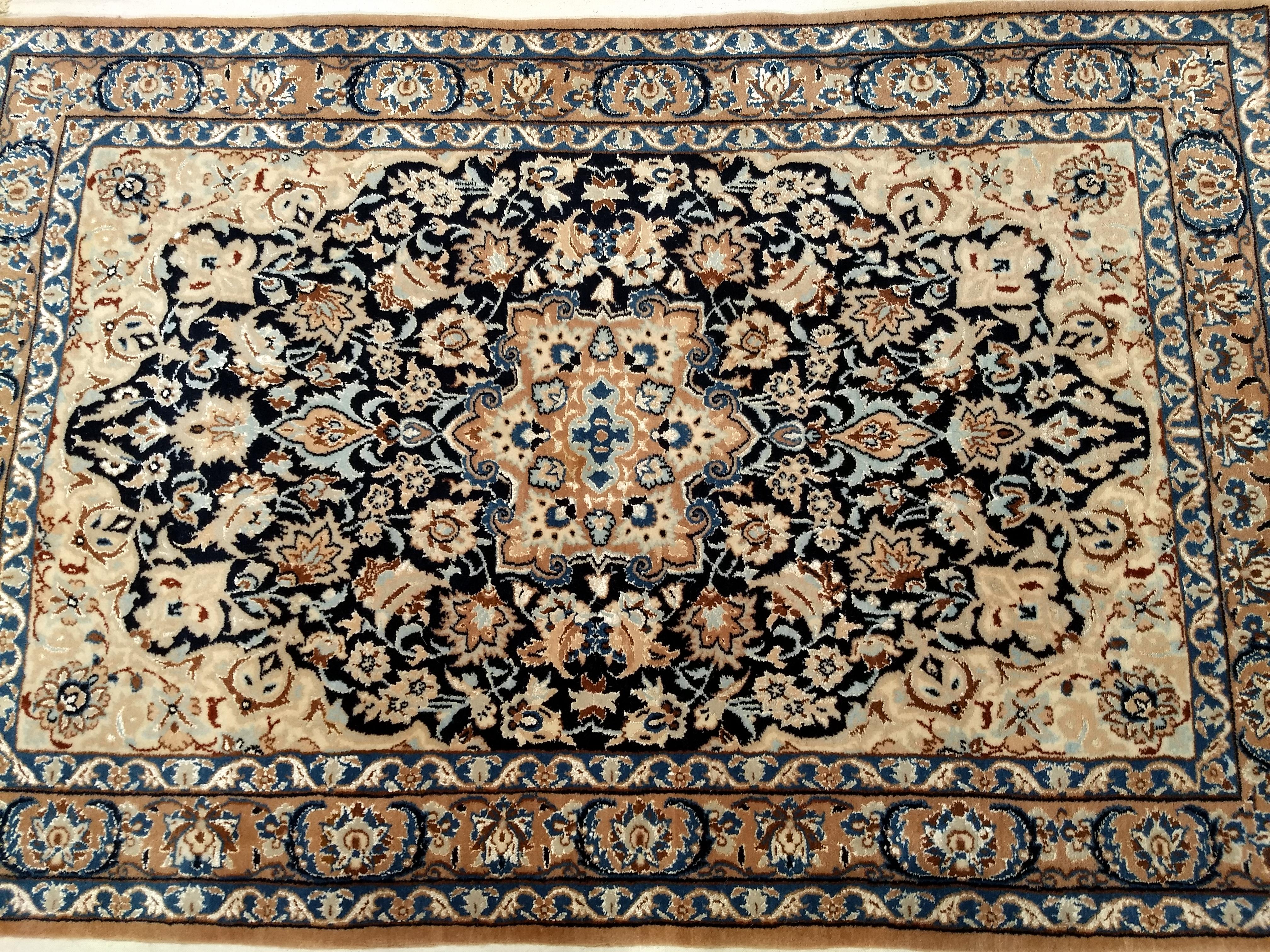 Vintage Persian Nain Area Rug in Navy Blue with Tiffany & French Blue Accents 3