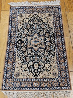 Vintage Persian Nain Area Rug in Navy Blue with Tiffany & French Blue Accents