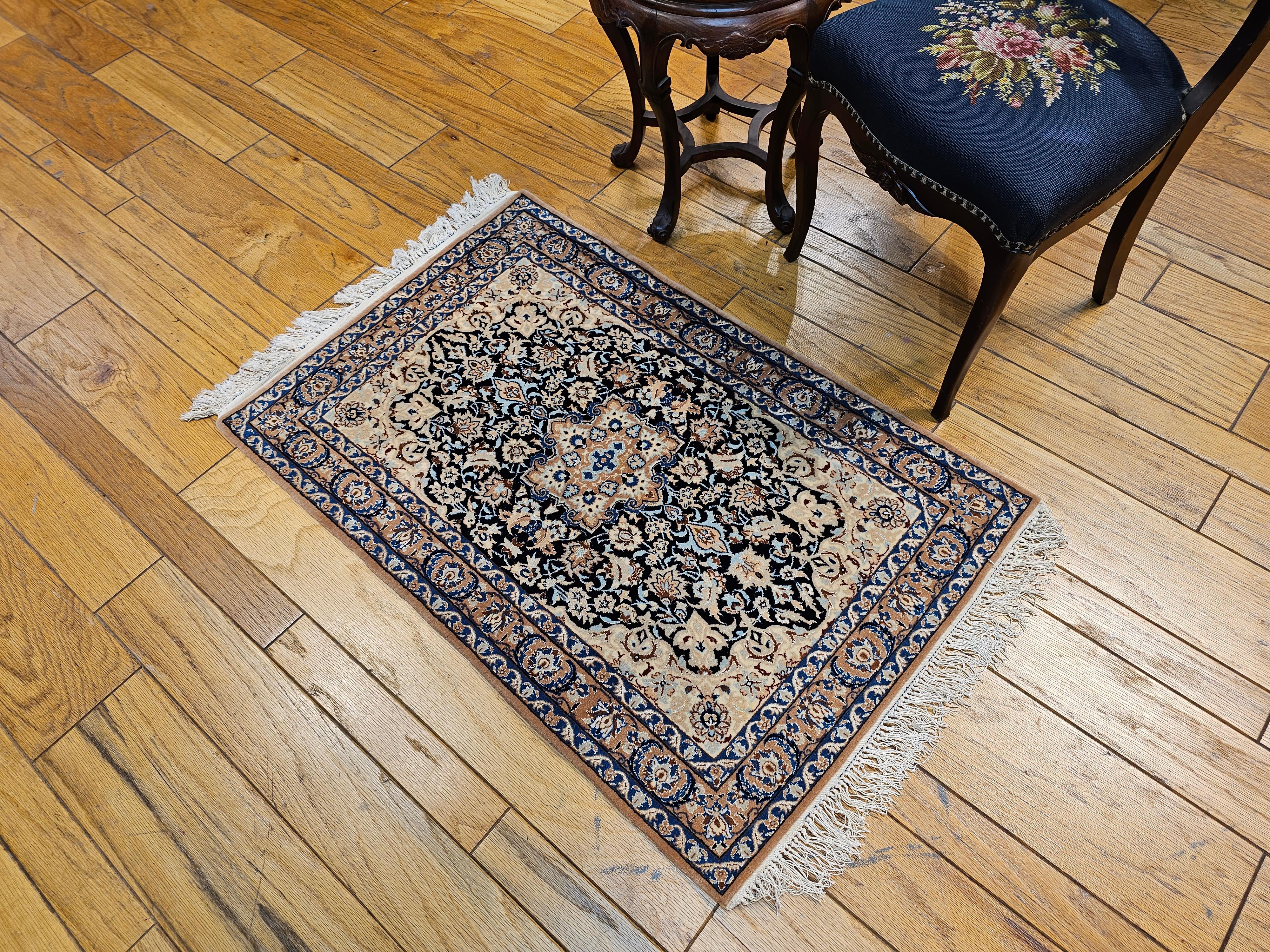 Wool Vintage Persian Nain Area Rug in Tiffany Blue, French Blue, Navy Blue, Caramel For Sale