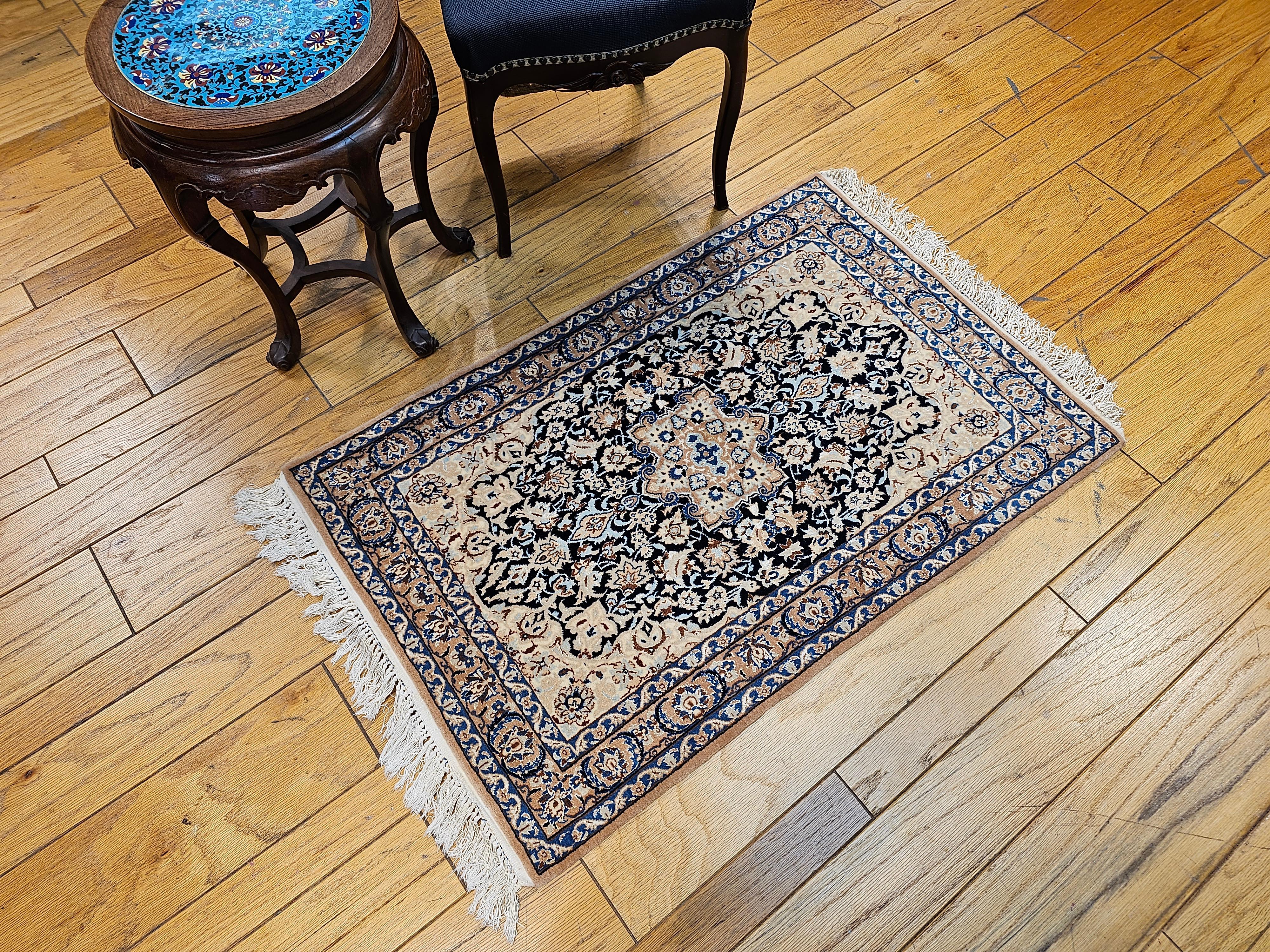 Vintage Persian Nain Area Rug in Navy Blue with Tiffany & French Blue Accents 2