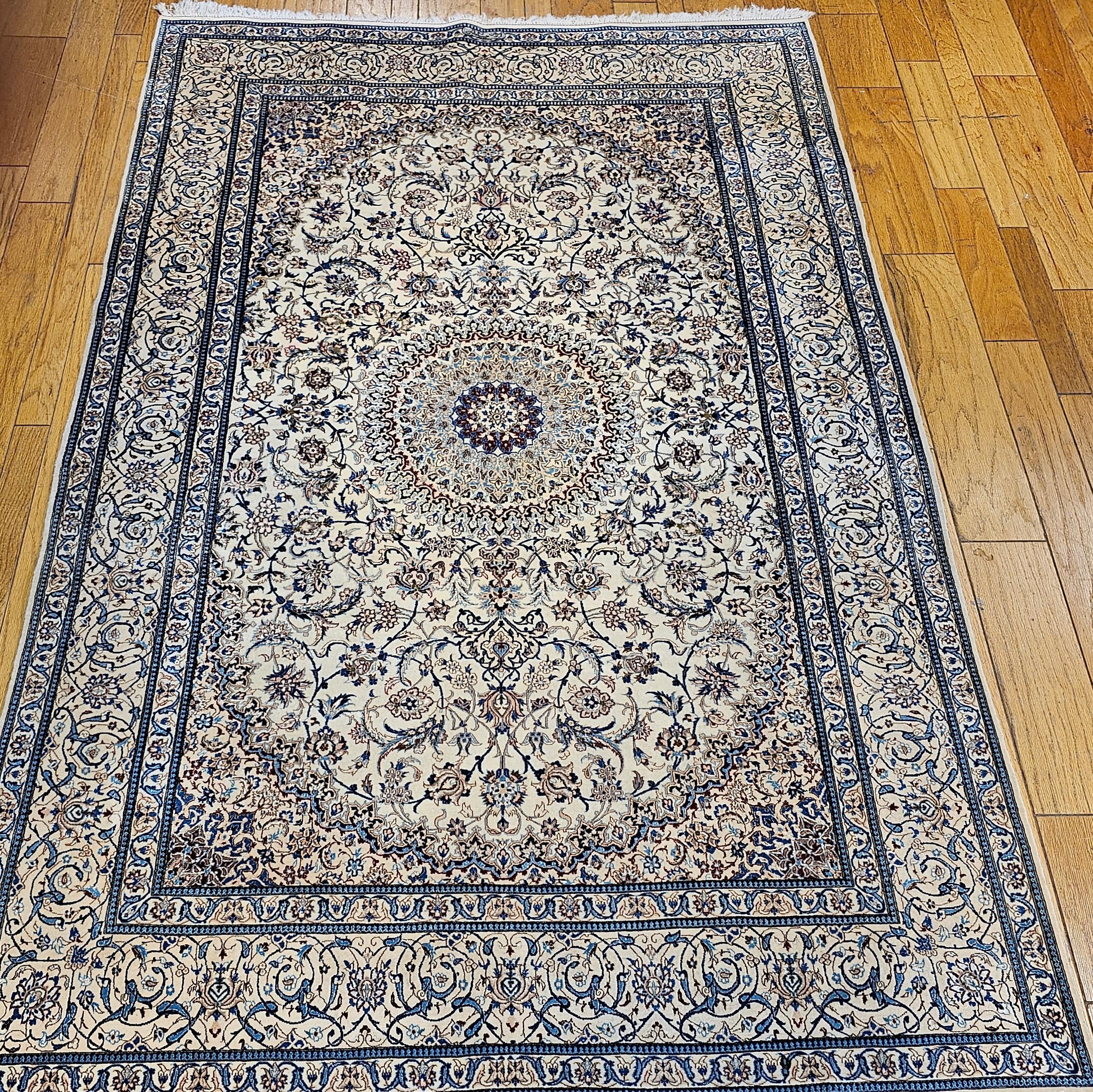 Vintage Persian Nain Habibian in Floral Pattern in Ivory, Pale Blue, Pale Green For Sale 9