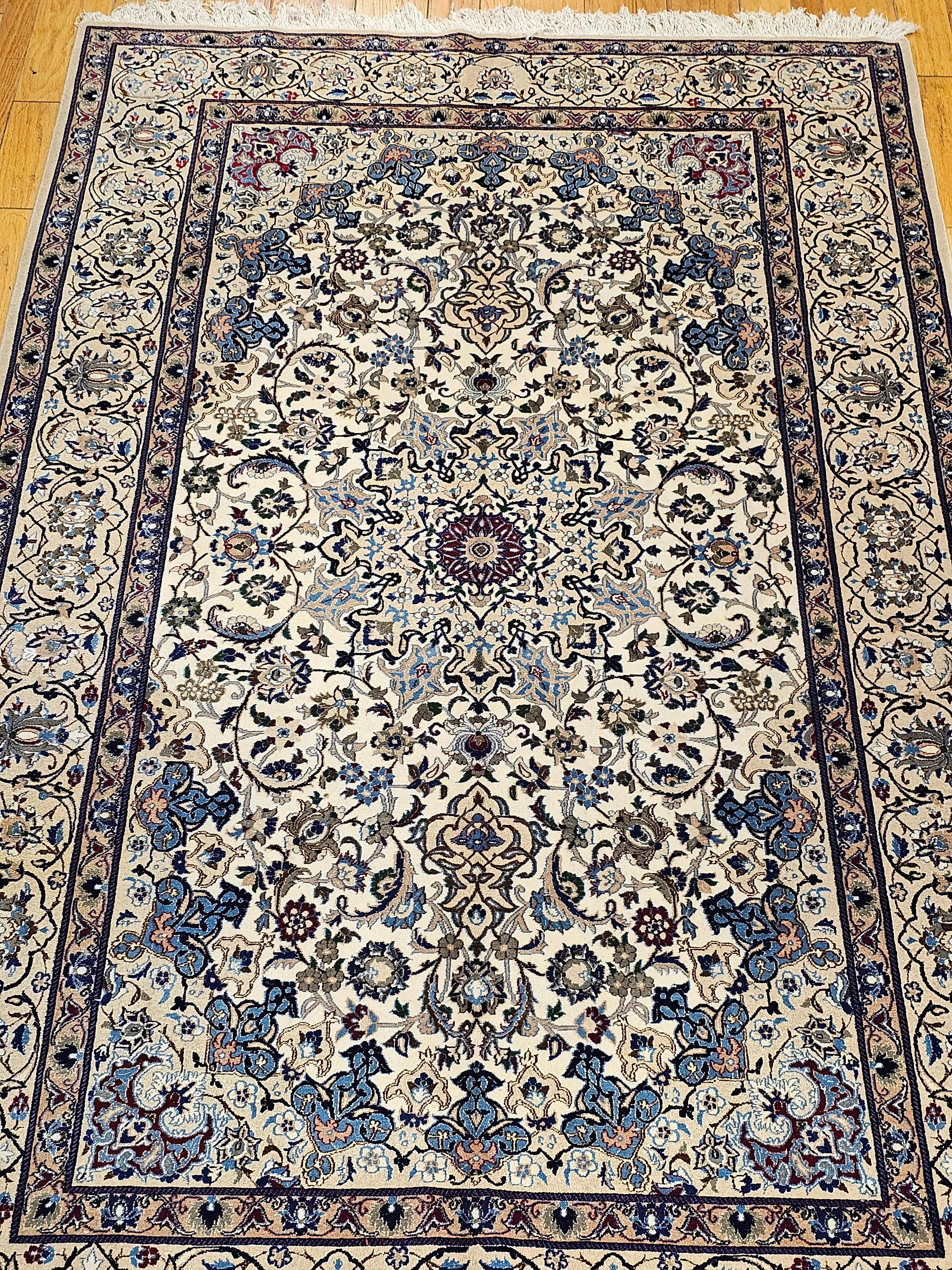 Vintage Persian Nain in Floral Pattern with Silk in Ivory, Pale Blue, Green, Red For Sale 8