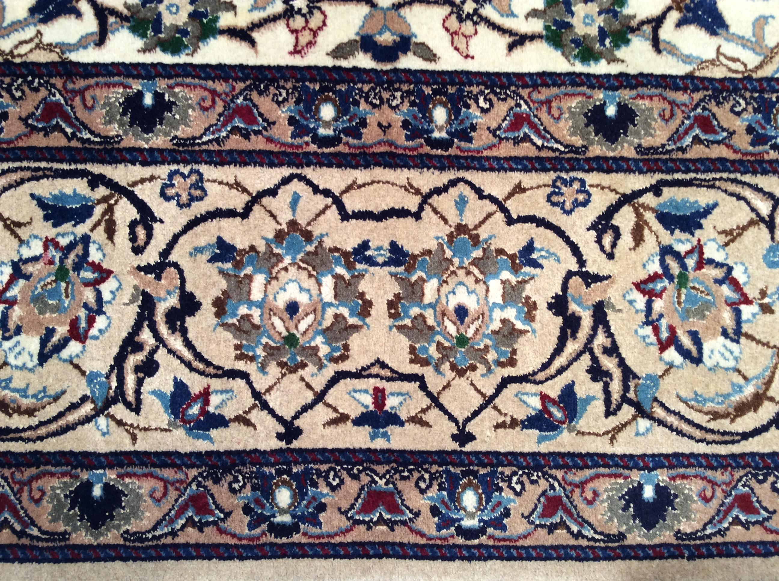 Vintage Persian Nain in Floral Pattern with Silk in Ivory, Pale Blue, Green, Red For Sale 2