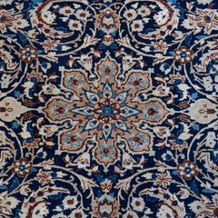 Vintage Persian Nain Oriental Rug, Finely Woven, circa 1950