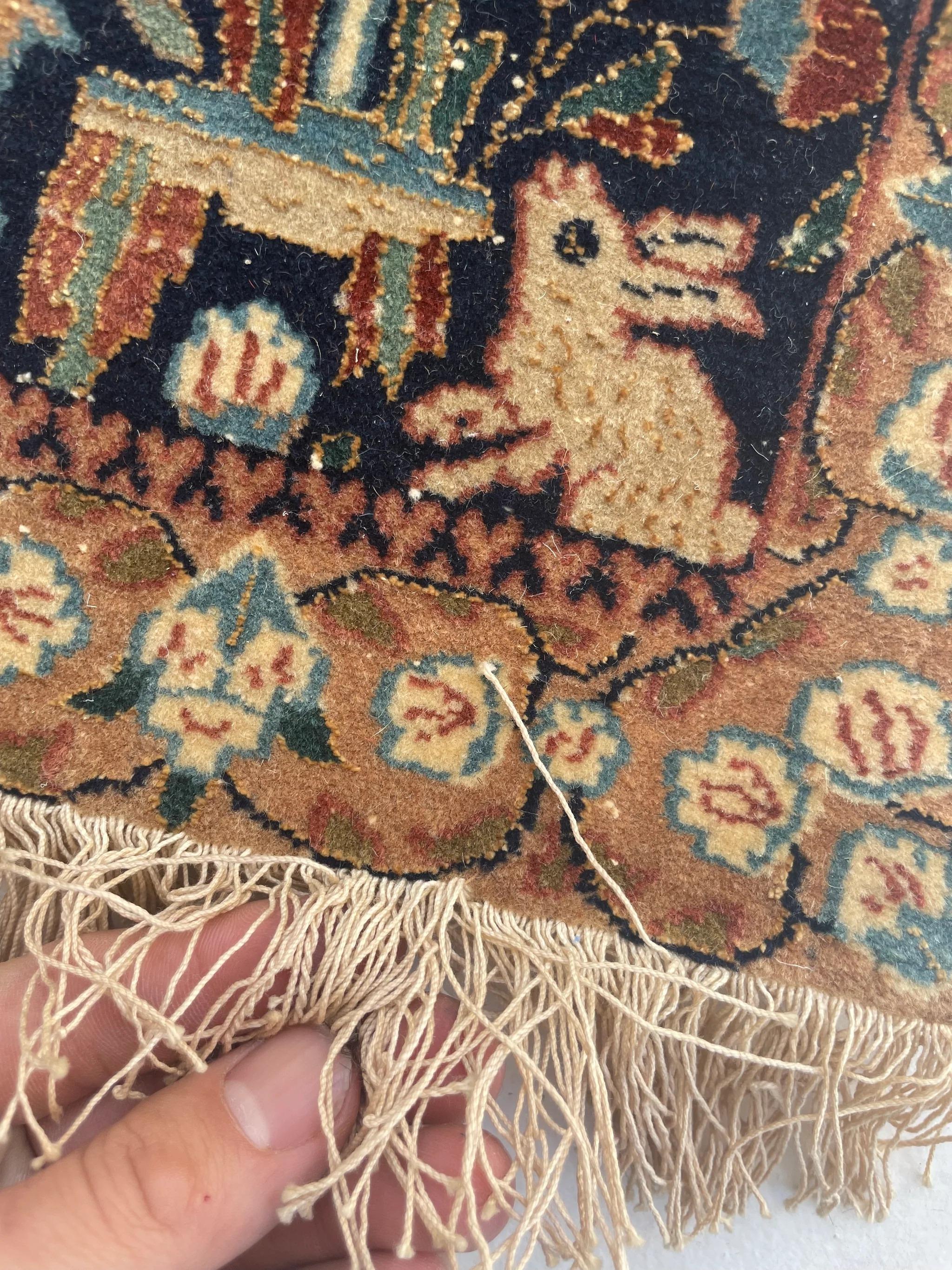 Vintage Persisches Nain Paradise Design aus Lammwolle und Seide mit Highlights (Wolle) im Angebot