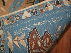 Zabihi Collection Blue Vintage Persian Nain Pictorial Rug