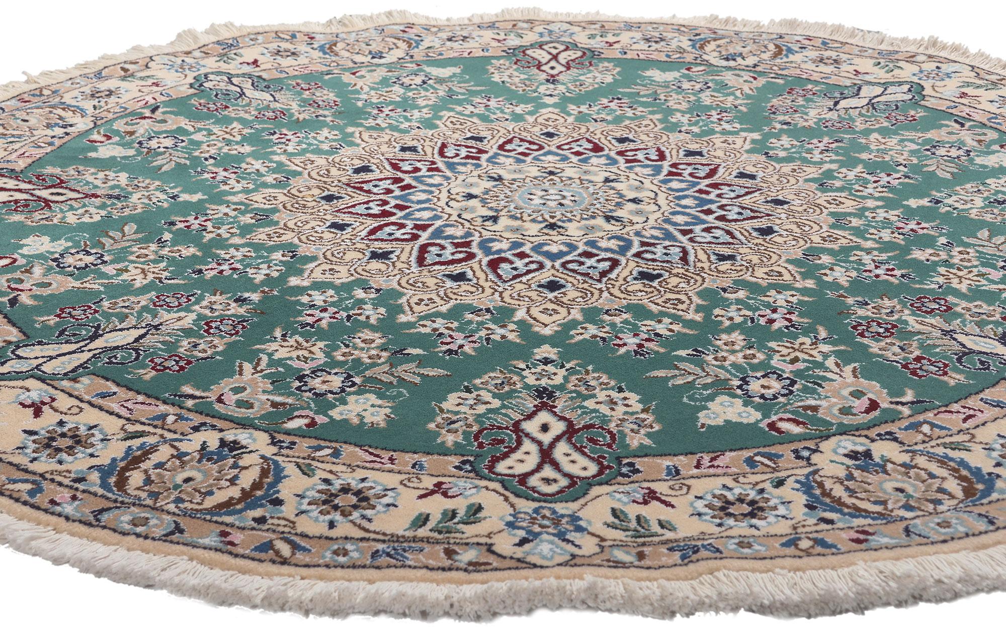 Kirman Vintage Persian Nain Round Area Rug, Stately Decadence Meets Timeless Style For Sale