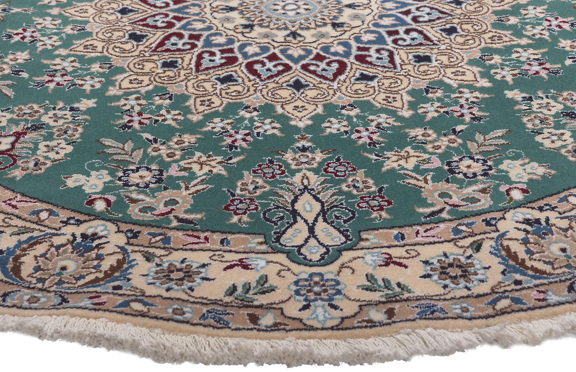 Hand-Knotted Vintage Persian Nain Round Area Rug, Stately Decadence Meets Timeless Style For Sale