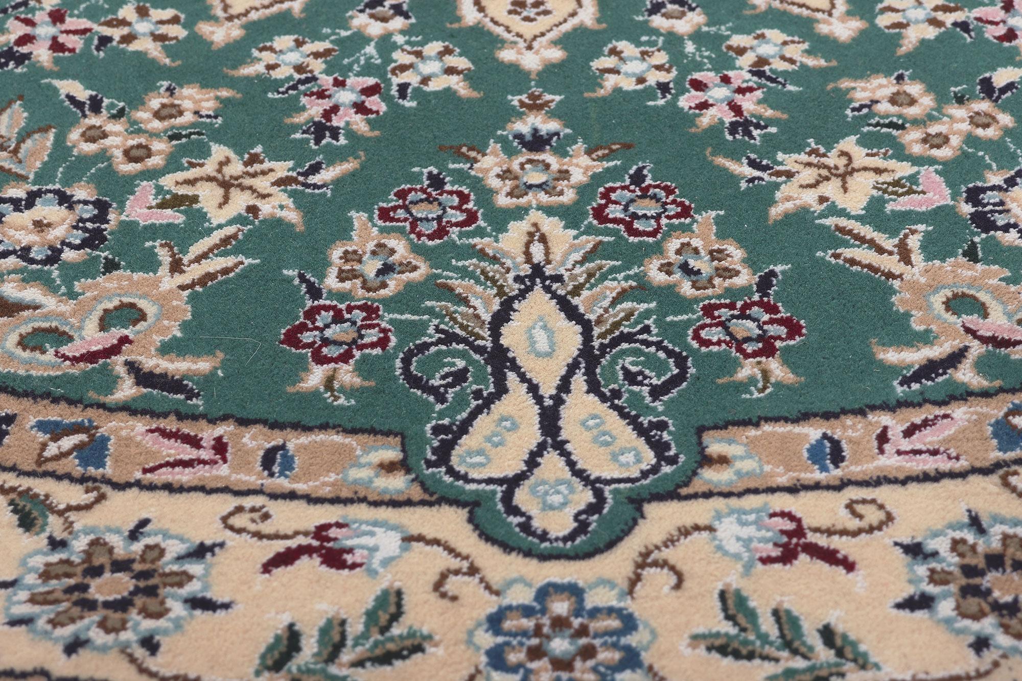 Vintage Persian Nain Round Area Rug, Stately Decadence Meets Timeless Style In Good Condition For Sale In Dallas, TX