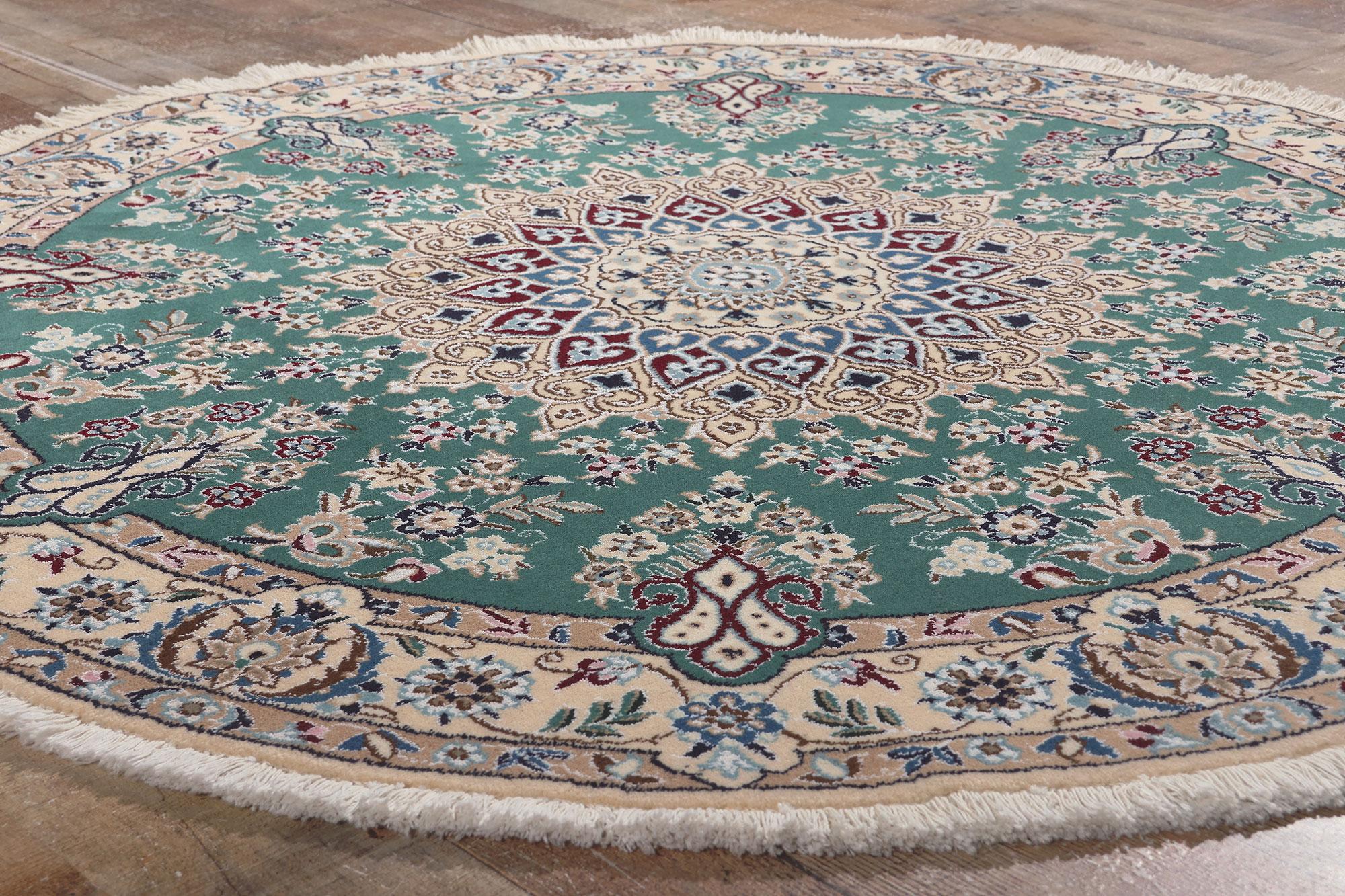 Silk Vintage Persian Nain Round Area Rug, Stately Decadence Meets Timeless Style For Sale
