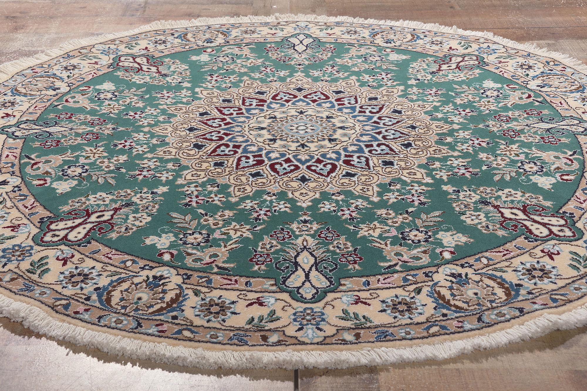 Vintage Persian Nain Round Area Rug, Stately Decadence Meets Timeless Style For Sale 1