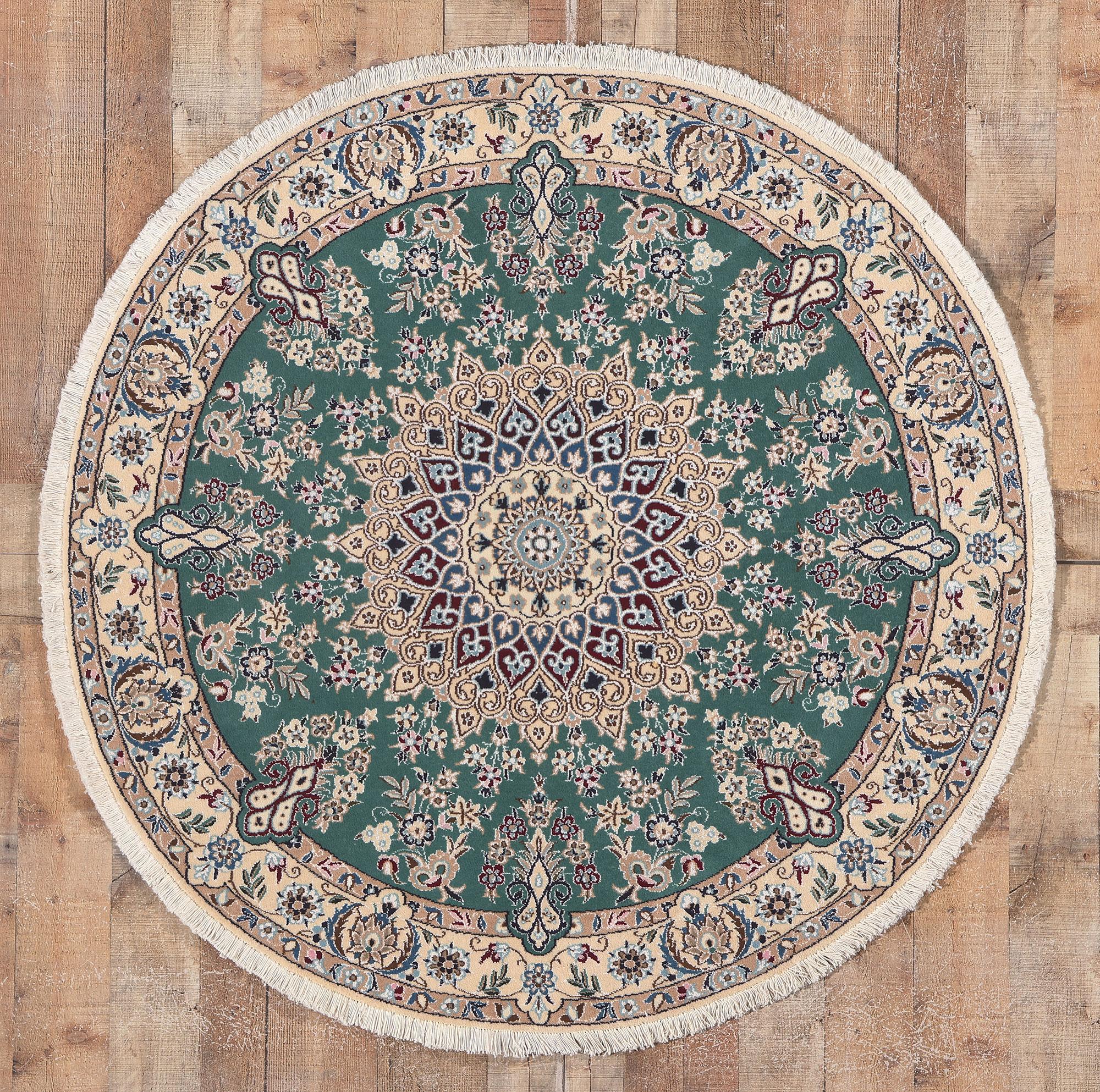 Vintage Persian Nain Round Area Rug, Stately Decadence Meets Timeless Style For Sale 2