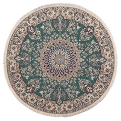 Retro Persian Nain Round Area Rug, Stately Decadence Meets Timeless Style