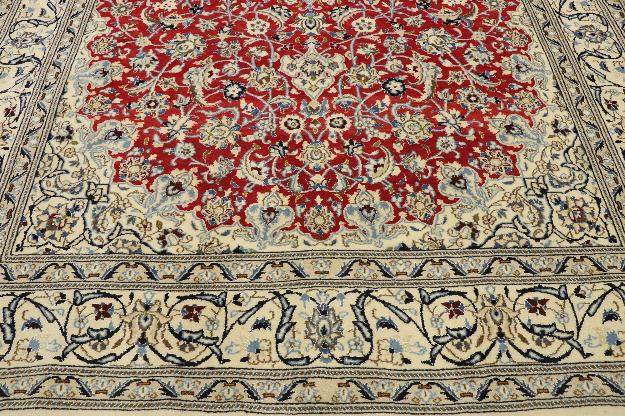 Hand-Knotted Vintage Persian Nain Rug with Arabesque Art Nouveau Style For Sale