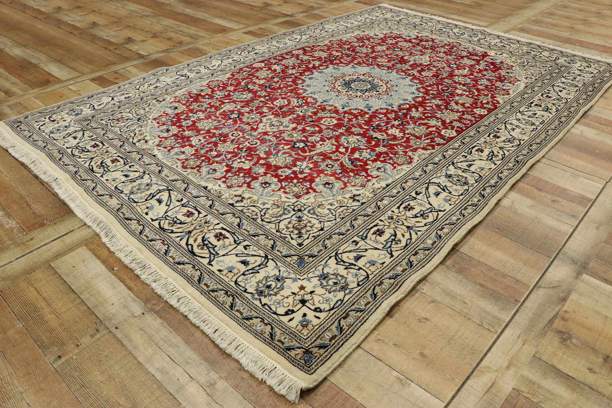Wool Vintage Persian Nain Rug with Arabesque Art Nouveau Style For Sale