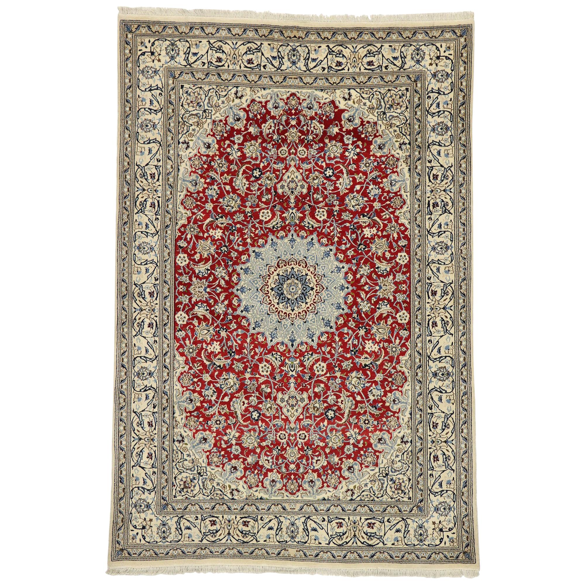 Vintage Persian Nain Rug with Arabesque Art Nouveau Style For Sale