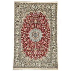 Used Persian Nain Rug with Arabesque Art Nouveau Style