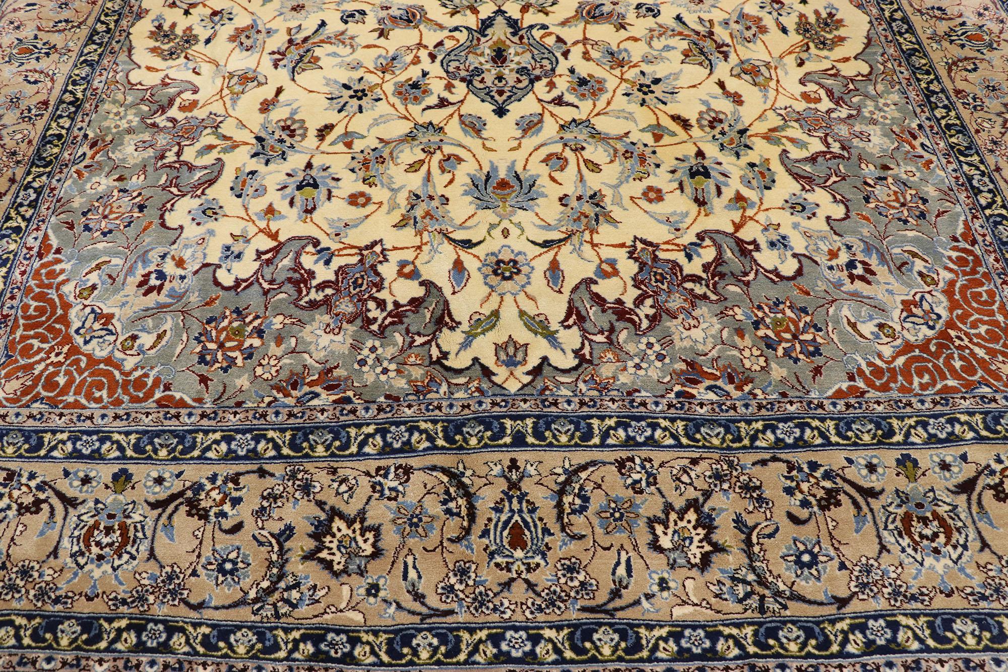 Hand-Knotted Vintage Persian Nain Rug with Art Nouveau Rococo Style For Sale