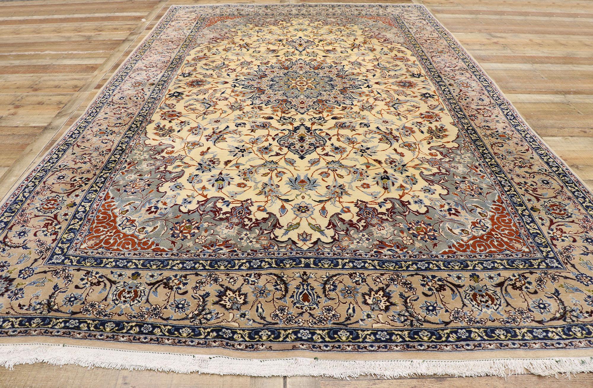 Wool Vintage Persian Nain Rug with Art Nouveau Rococo Style For Sale