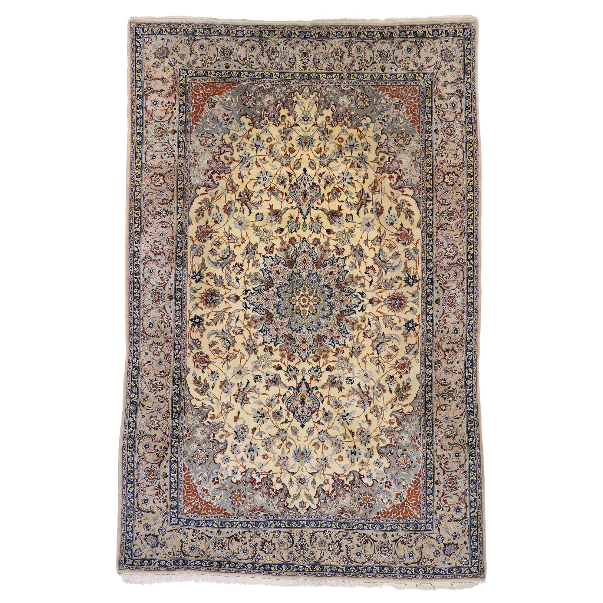 Vintage Persian Nain Rug with Art Nouveau Rococo Style For Sale