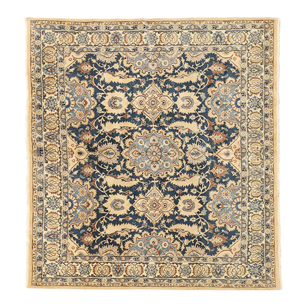 Vintage Persian Nain Rug with Blue and Brown Floral Motifs