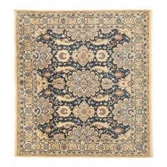 Vintage Persian Nain Rug with Blue and Brown Floral Motifs