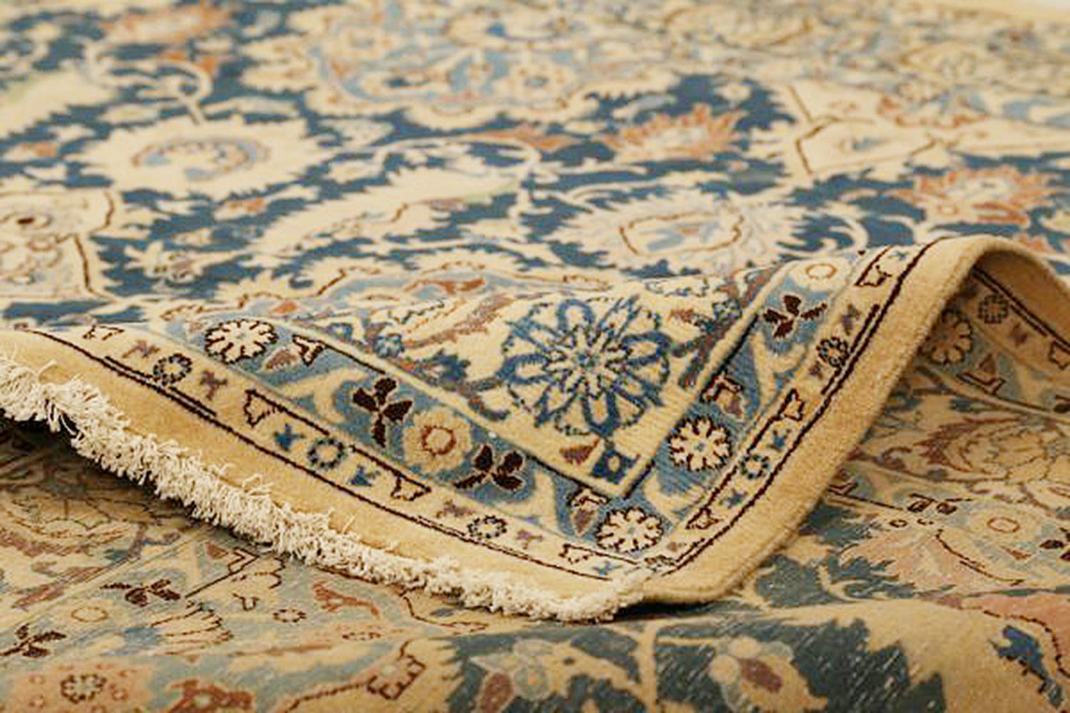 Other Vintage Persian Nain Rug with Blue and Brown Floral Motifs For Sale