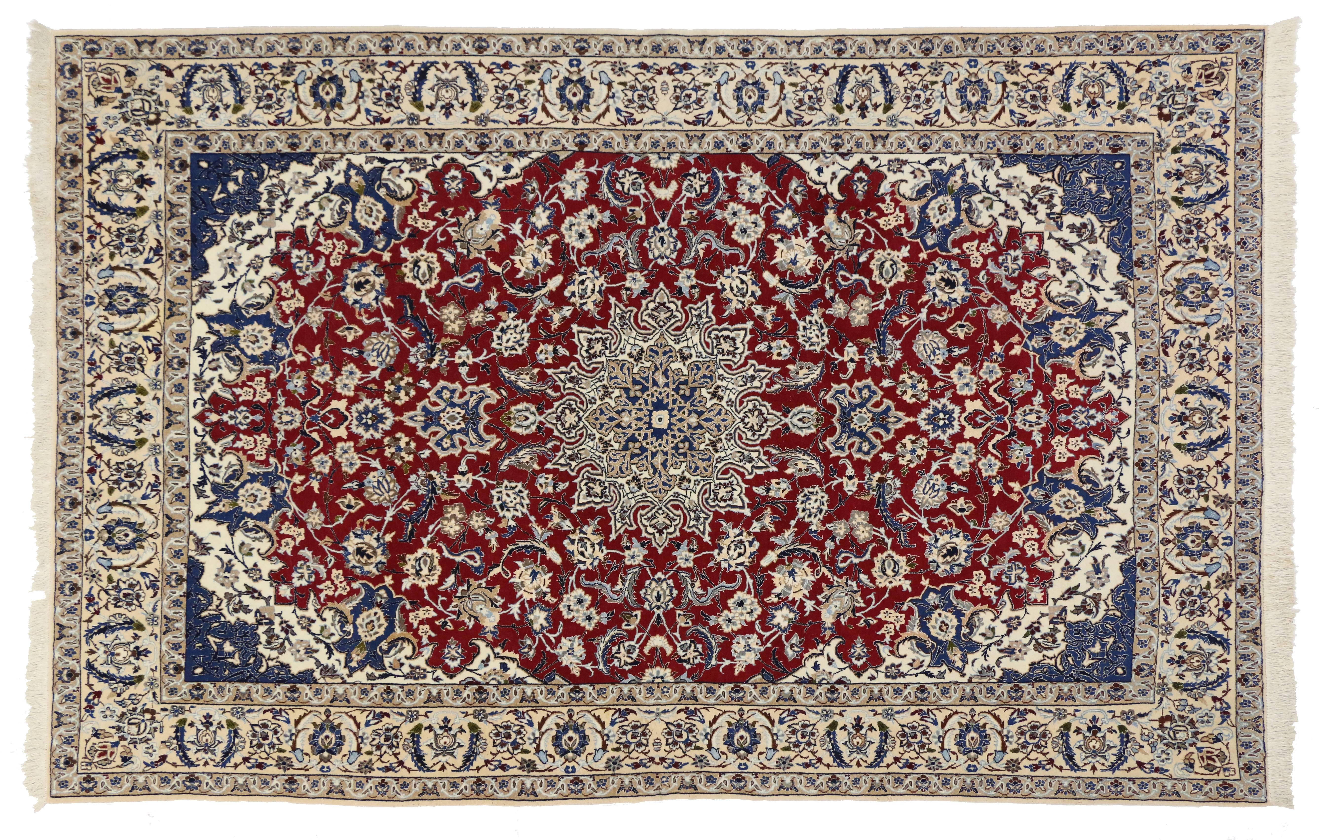 Hand-Knotted Vintage Persian Nain Rug with Federal Colonial Style
