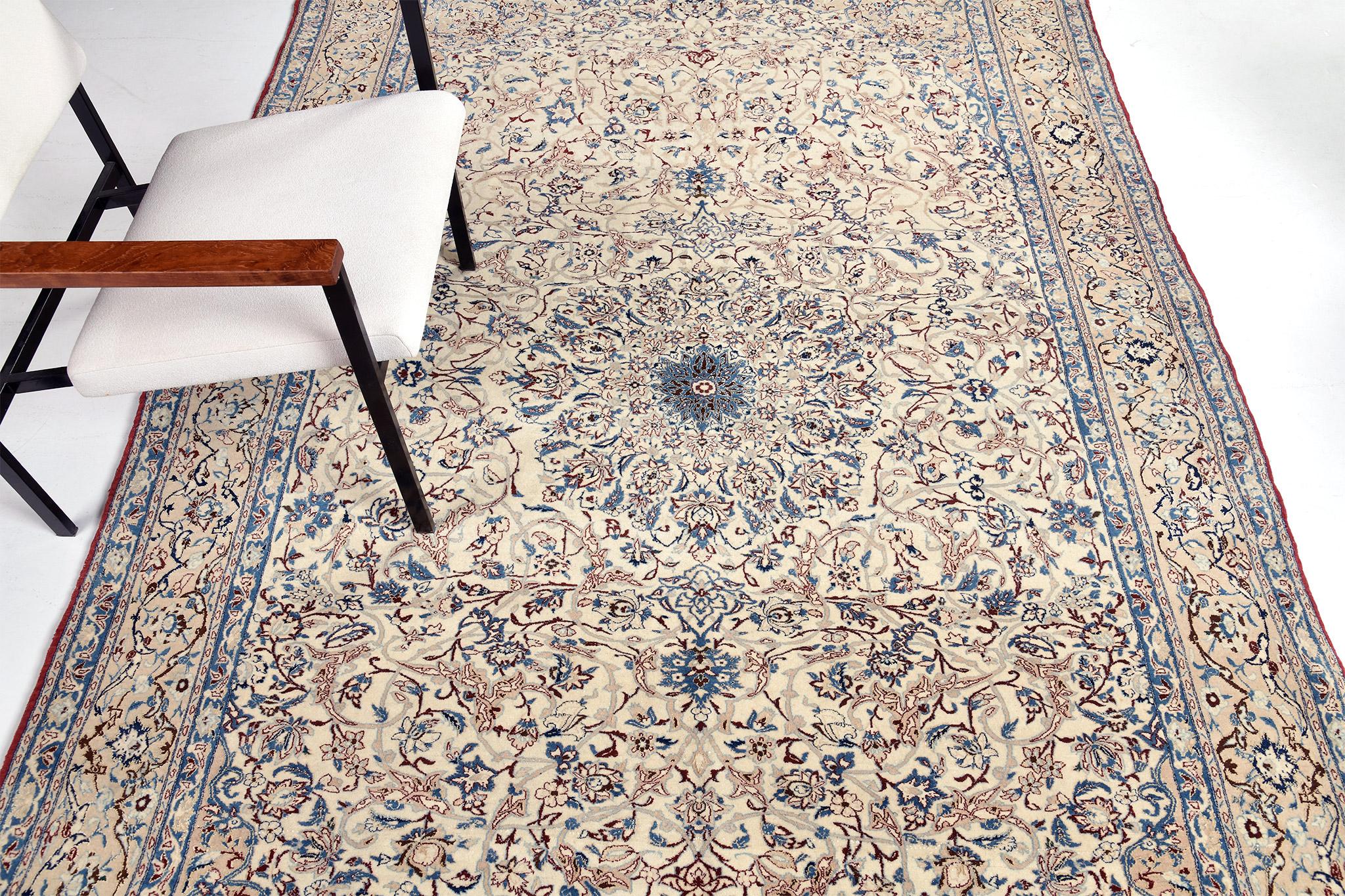 Hand-Knotted Vintage Persian Nain Toudeshk For Sale
