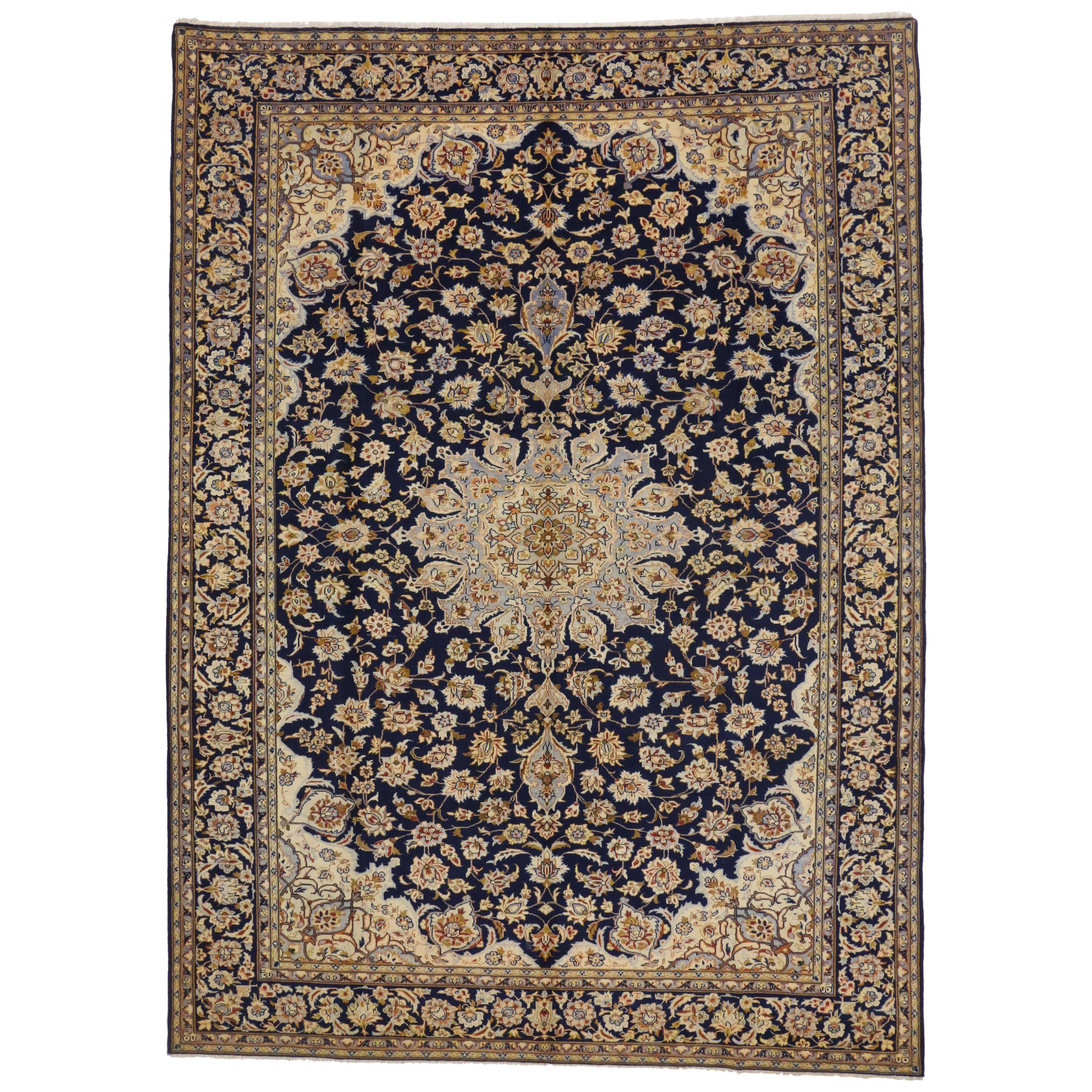 Vintage Persian Najafabad Area Rug with Romantic Arabesque Baroque Style For Sale