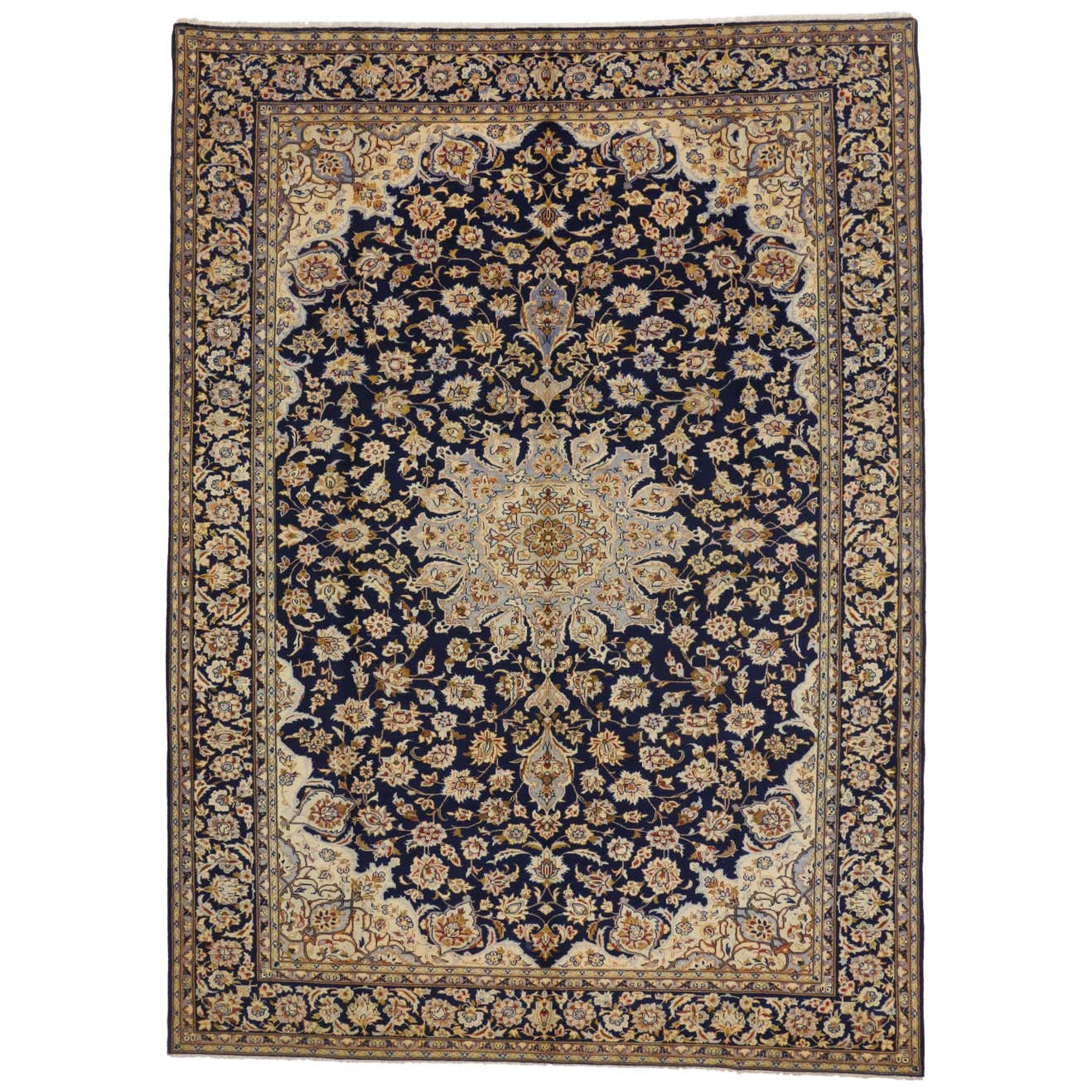 Vintage Persian Najafabad Area Rug with Romantic Arabesque Baroque ...