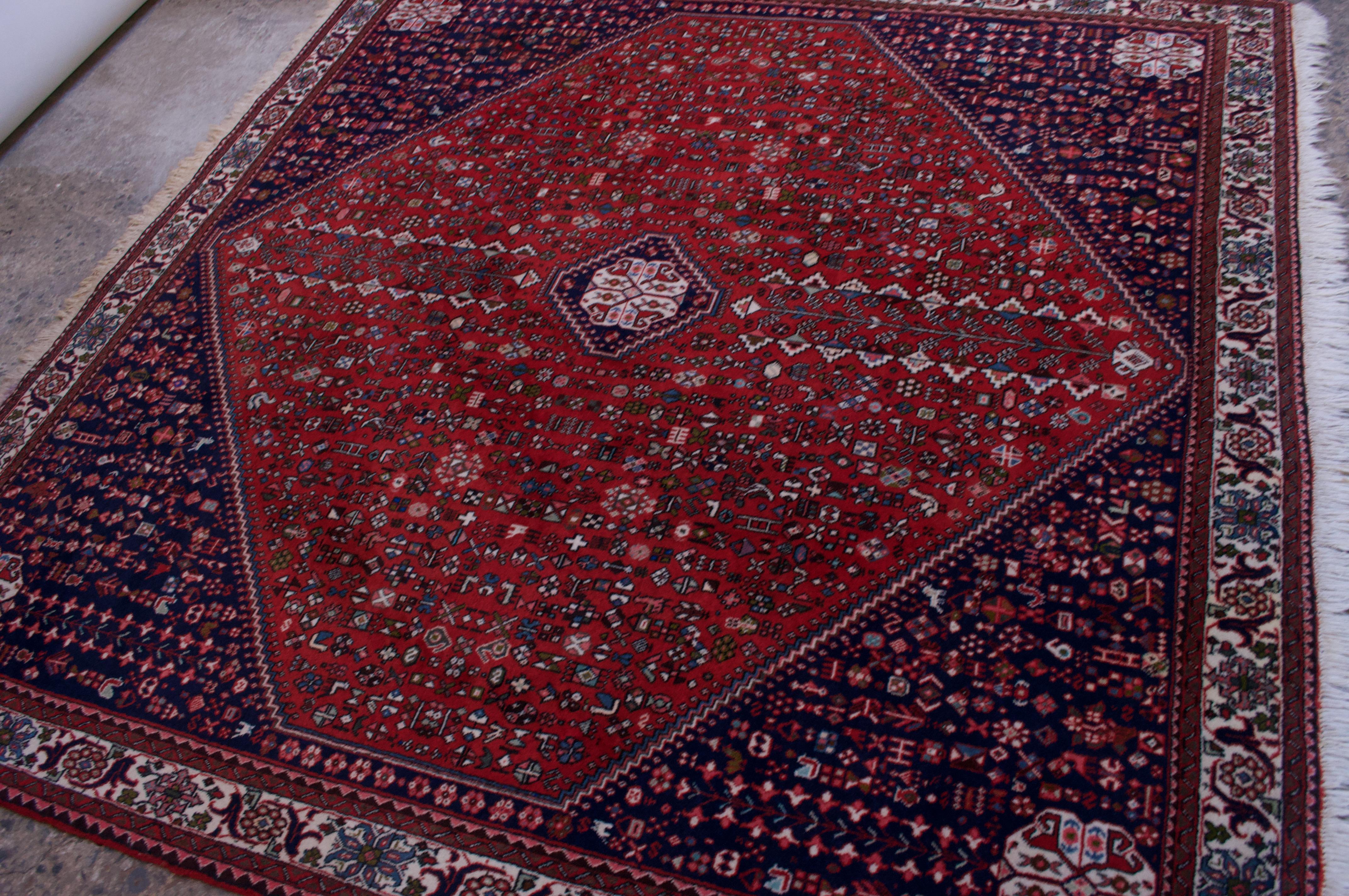 Wool Vintage Persian Navy and Red Shiraz Tapestry / Rug