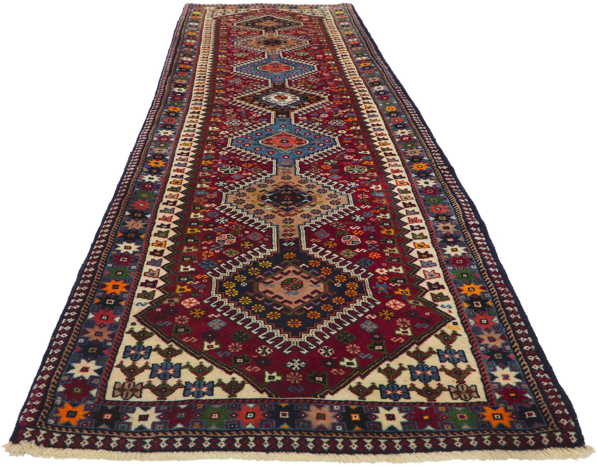 Hand-Knotted Vintage Persian Shiraz Rug, Tribal Enchantment Meets Nomadic Charm For Sale