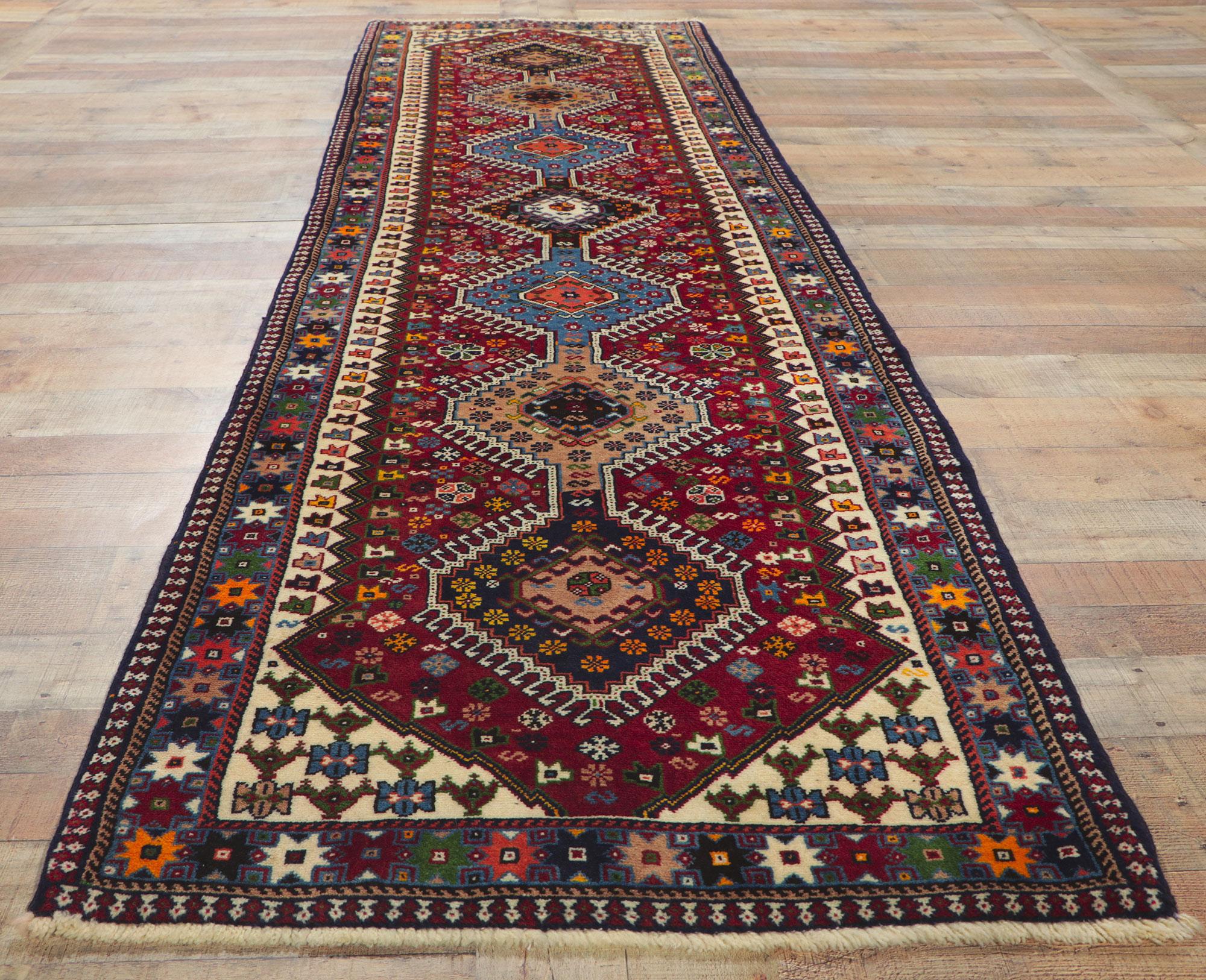 Vintage Persian Shiraz Rug, Tribal Enchantment Meets Nomadic Charm For Sale 1