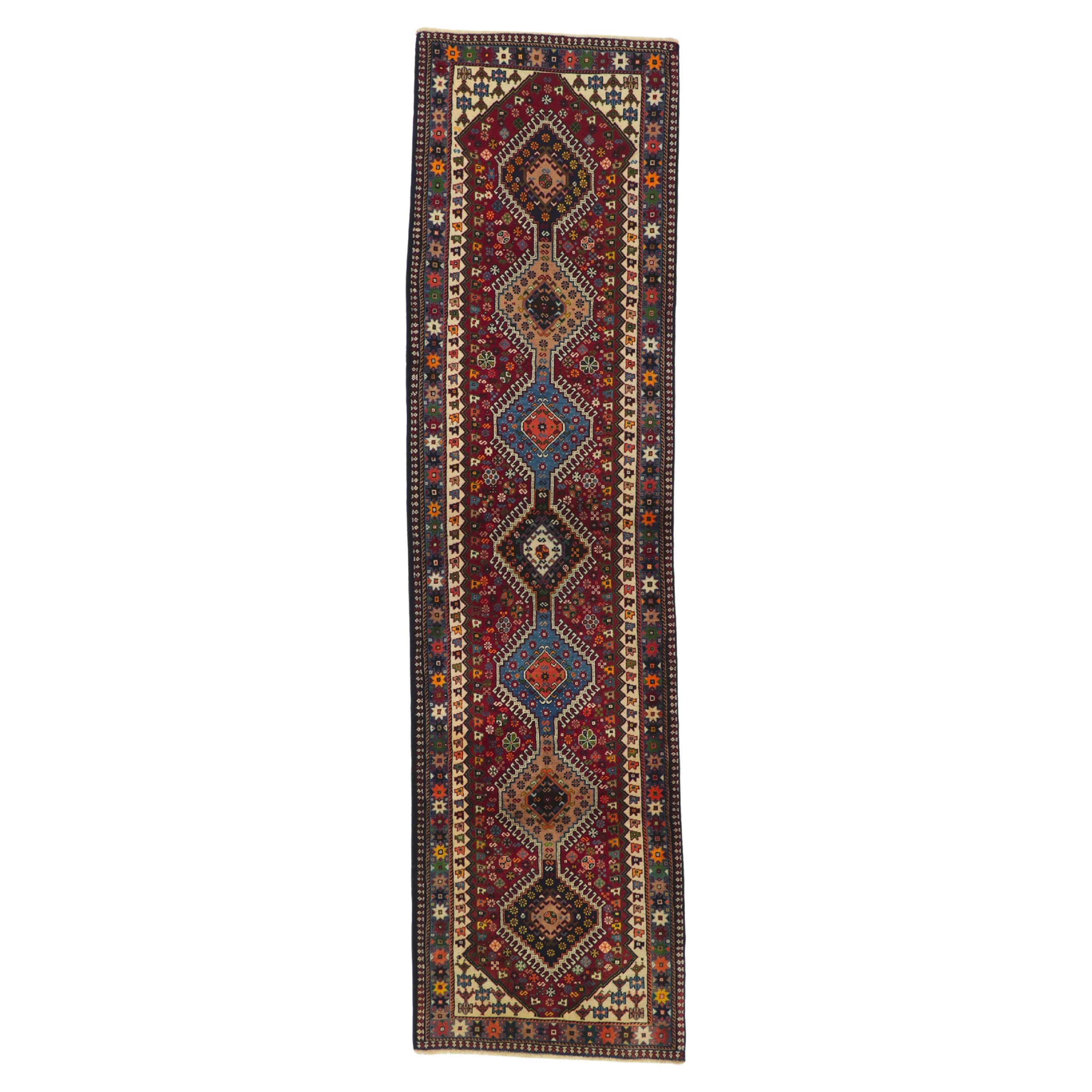 Vintage Persian Shiraz Rug, Tribal Enchantment Meets Nomadic Charm For Sale