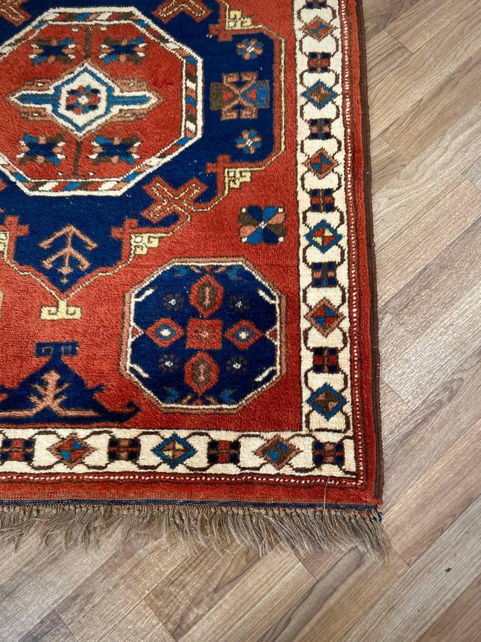 Vintage Persian Oriental Handmade Wool Carpet Rug For Sale 2