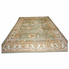 Vintage Persian Oushak Wool 10x14 Olive Green, Ivory & Rust Handmade Area Rug