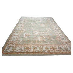 Vintage Persian Oushak Wool 10x14 Olive Green, Ivory & Rust Handmade Area Rug