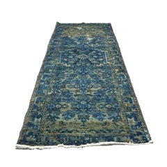 Vintage Persian Overdye Wool 3x9 Blue & Teal Handmade Runner Rug