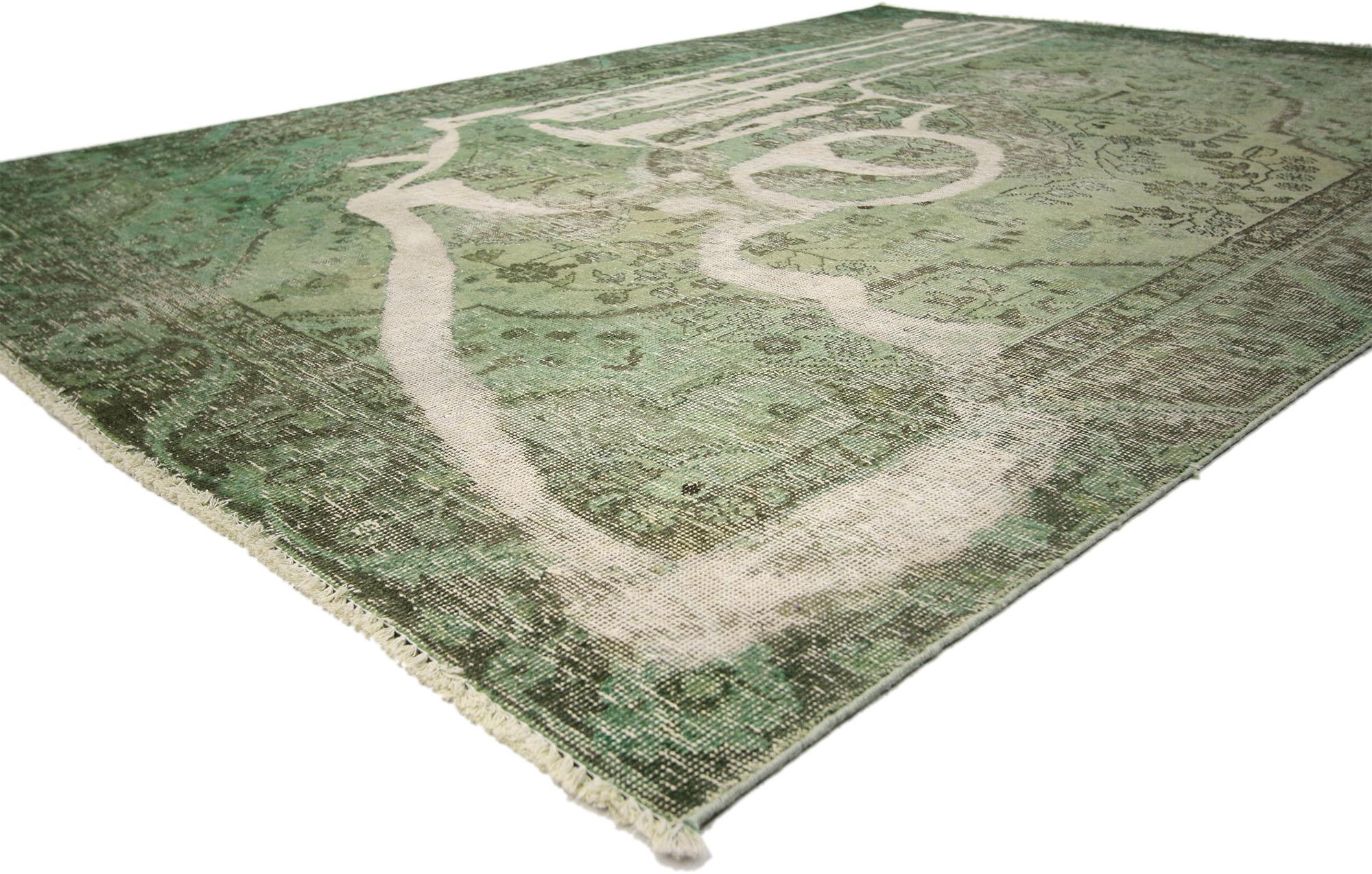 Industrial Vintage Green  Overdyed Rug with 2nd Amendment Style For Sale