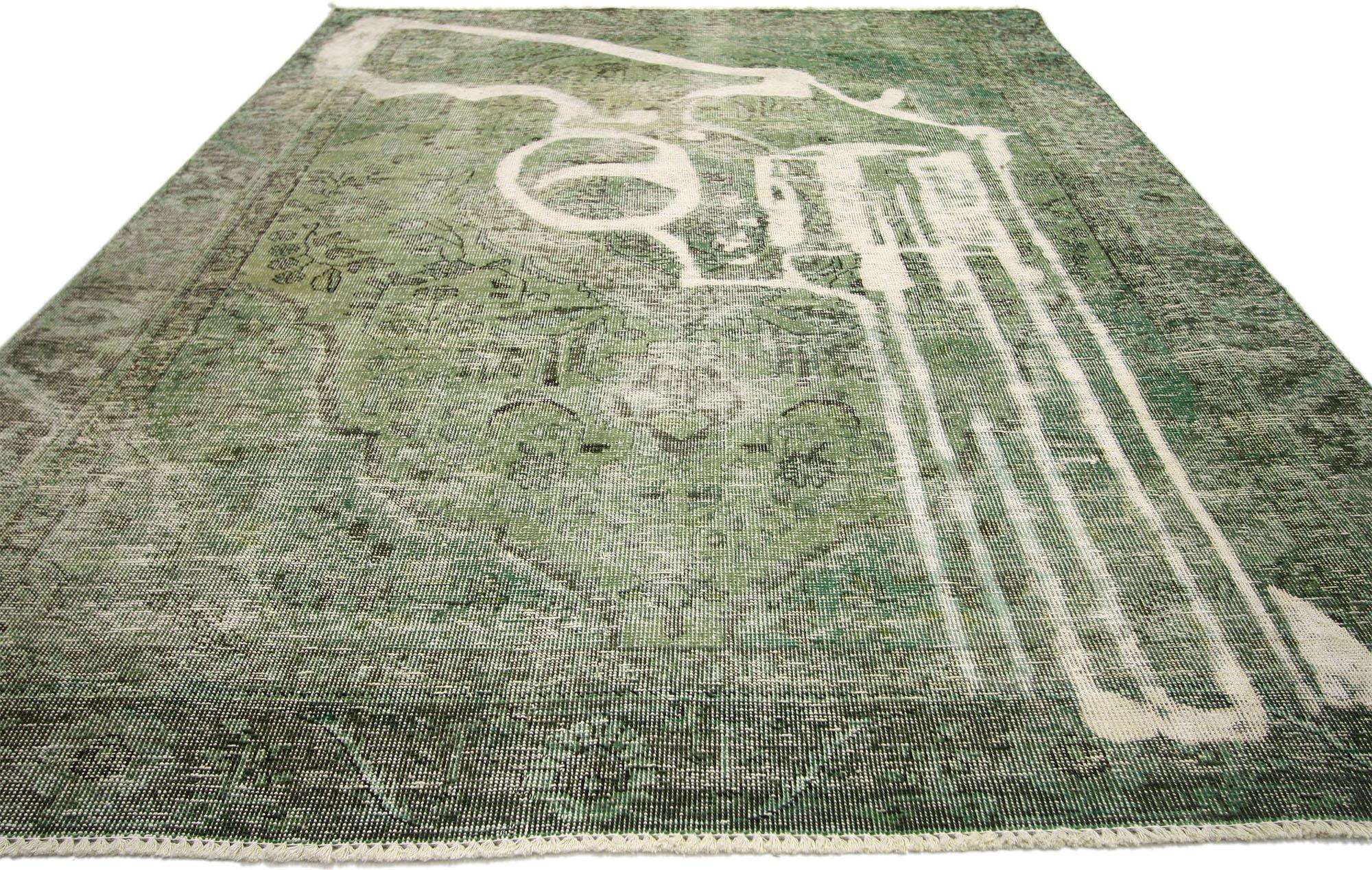 Persian Vintage Green  Overdyed Rug with 2nd Amendment Style For Sale