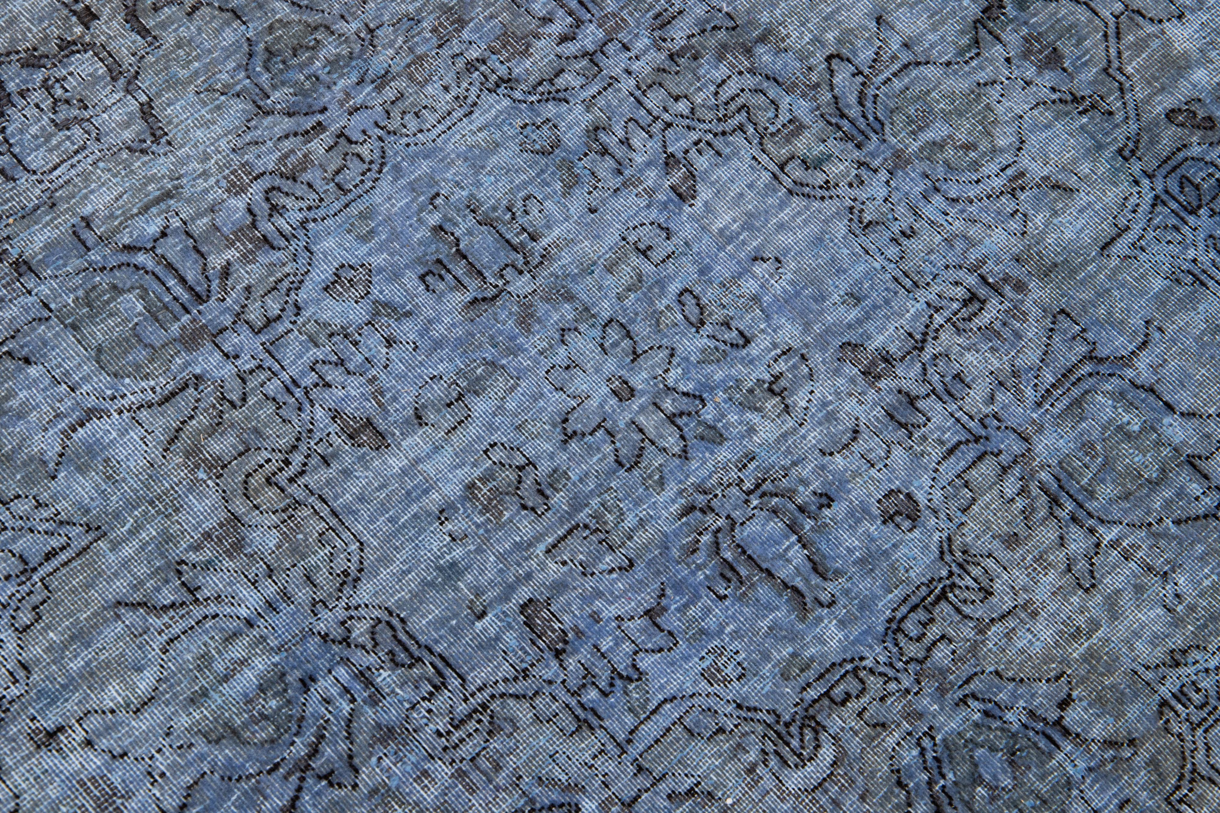 Vintage Persian Overdyed Handmade All-Over Blue Wool Rug For Sale 4