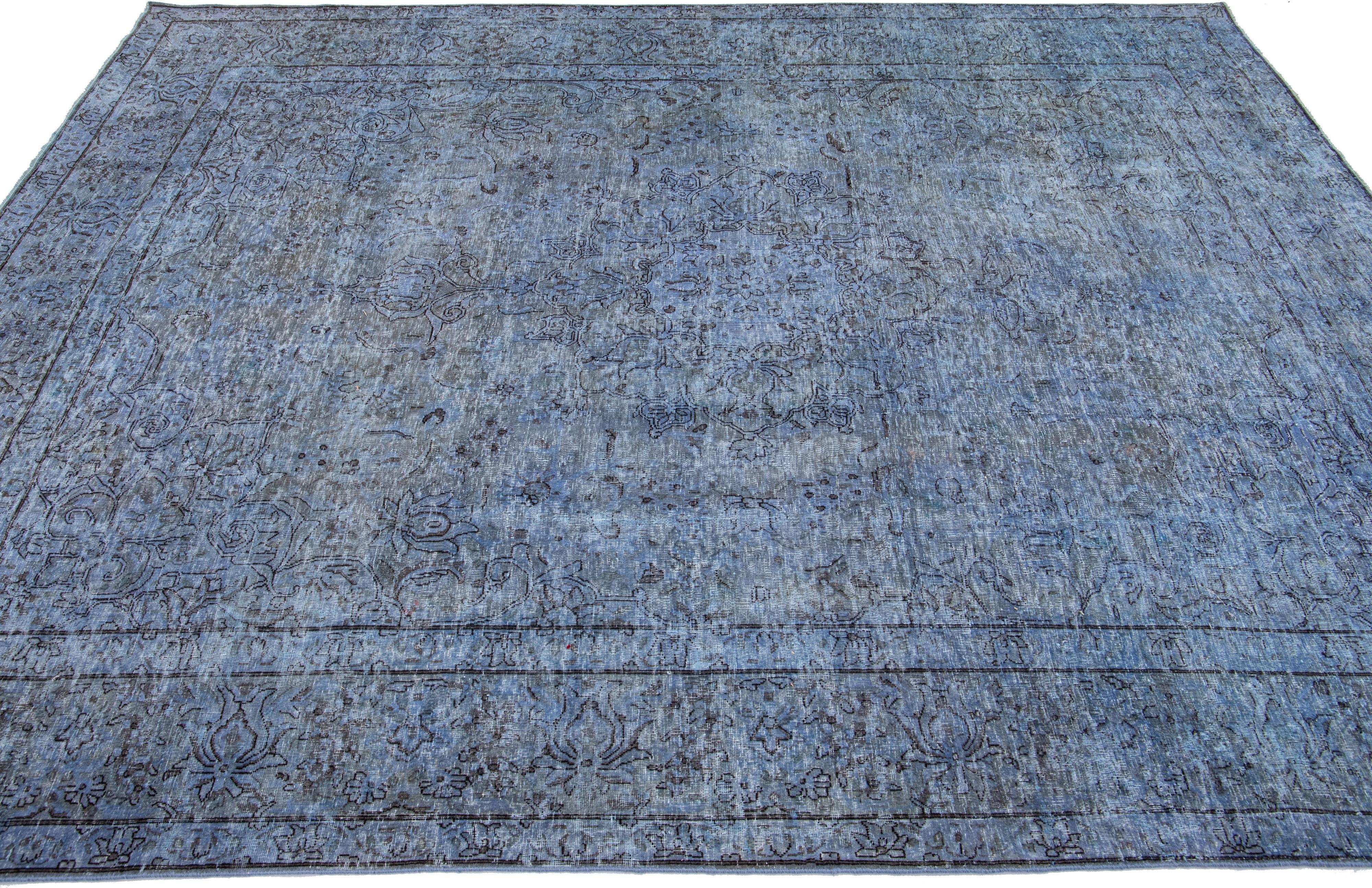 Hand-Knotted Vintage Persian Overdyed Handmade All-Over Blue Wool Rug For Sale