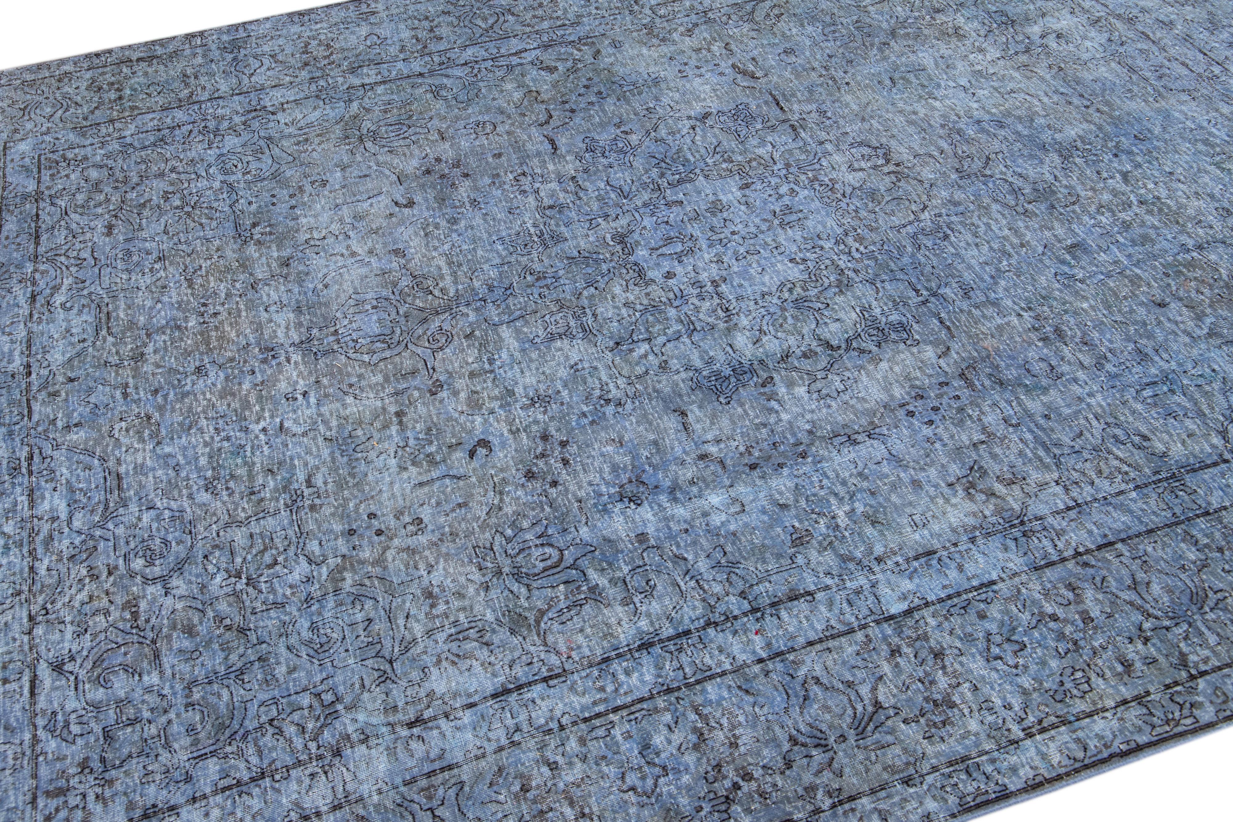 20th Century Vintage Persian Overdyed Handmade All-Over Blue Wool Rug For Sale