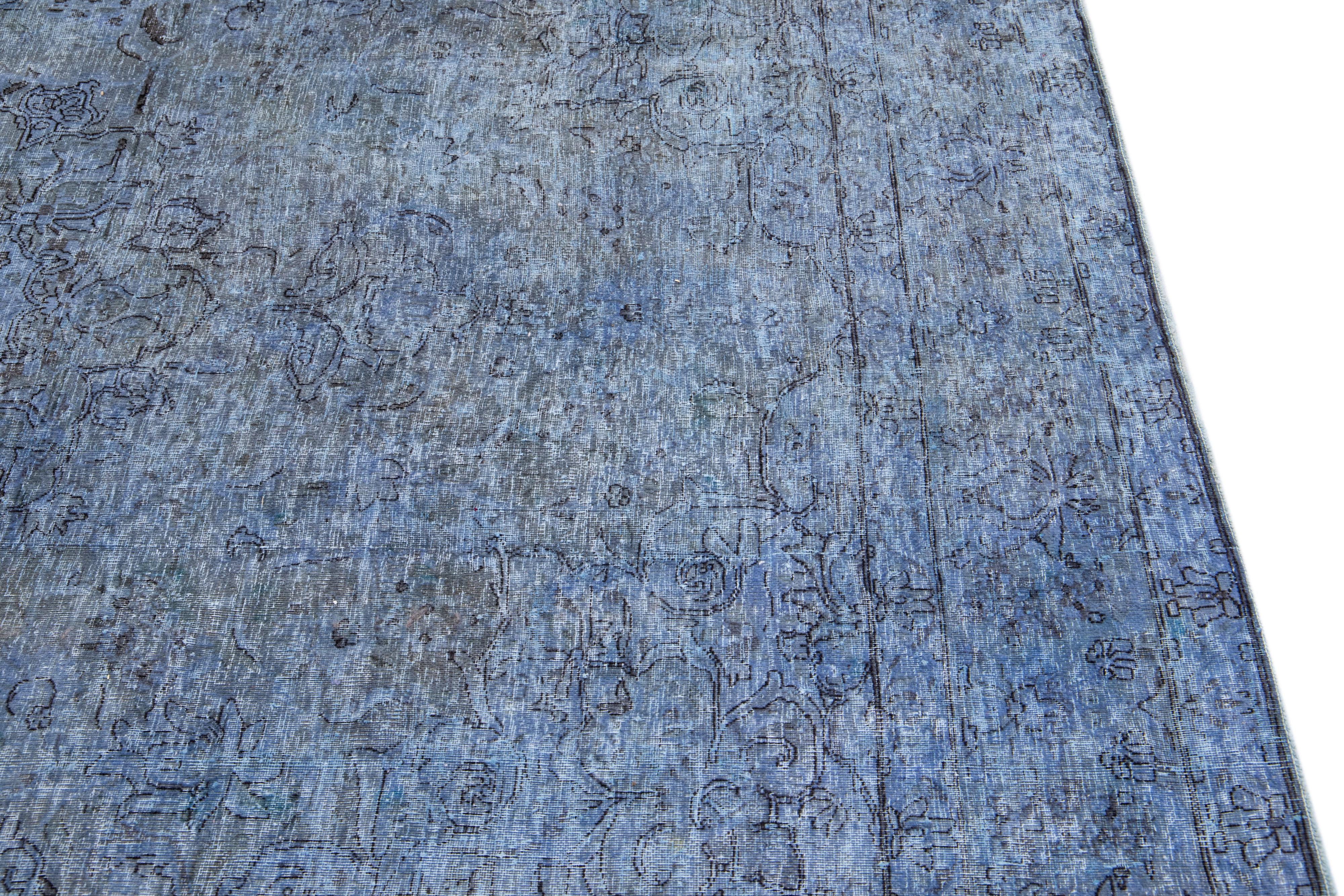 Vintage Persian Overdyed Handmade All-Over Blue Wool Rug For Sale 2