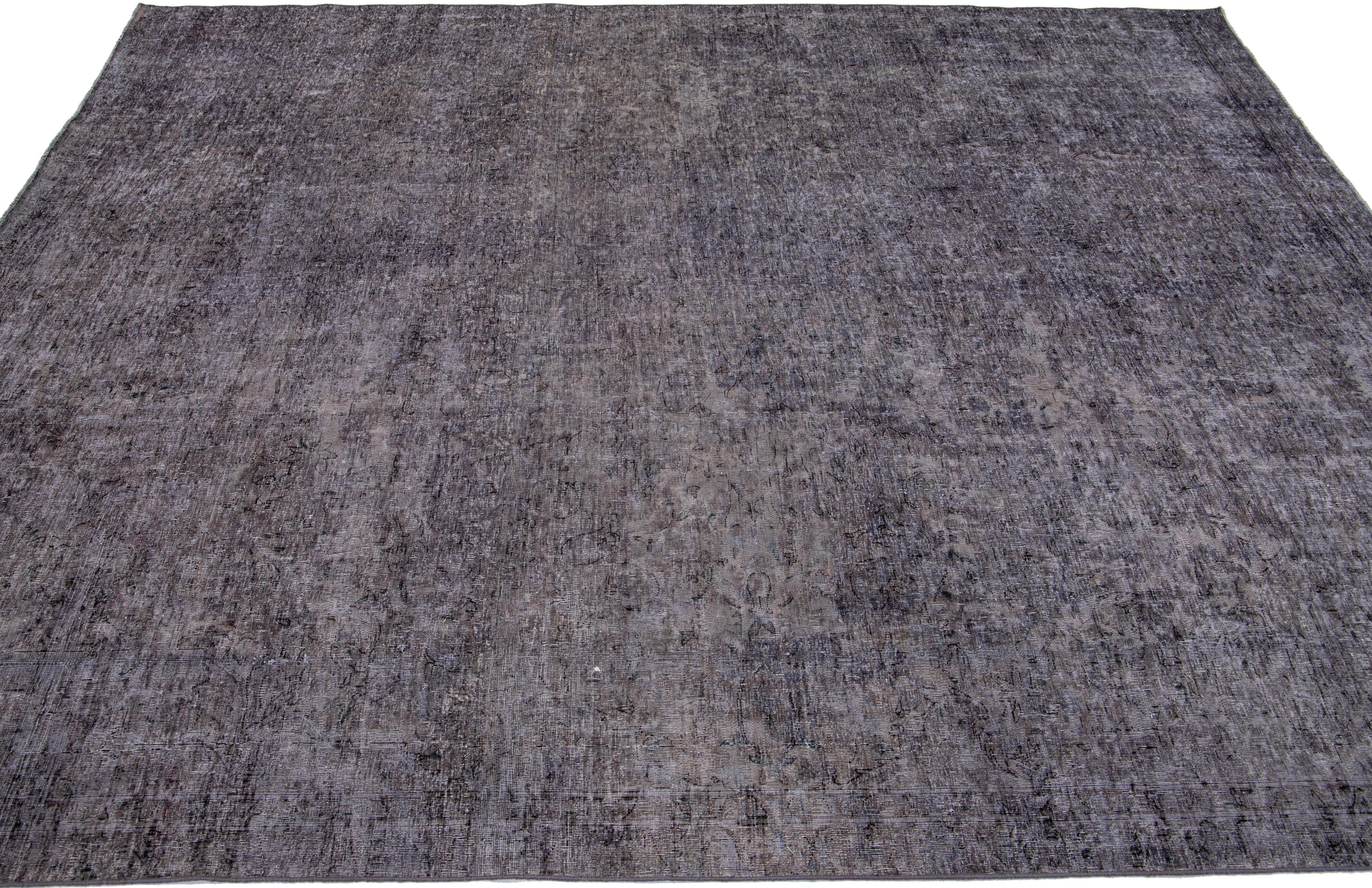 Hand-Knotted Vintage Persian Overdyed Handmade All-Over Gray Wool Rug For Sale