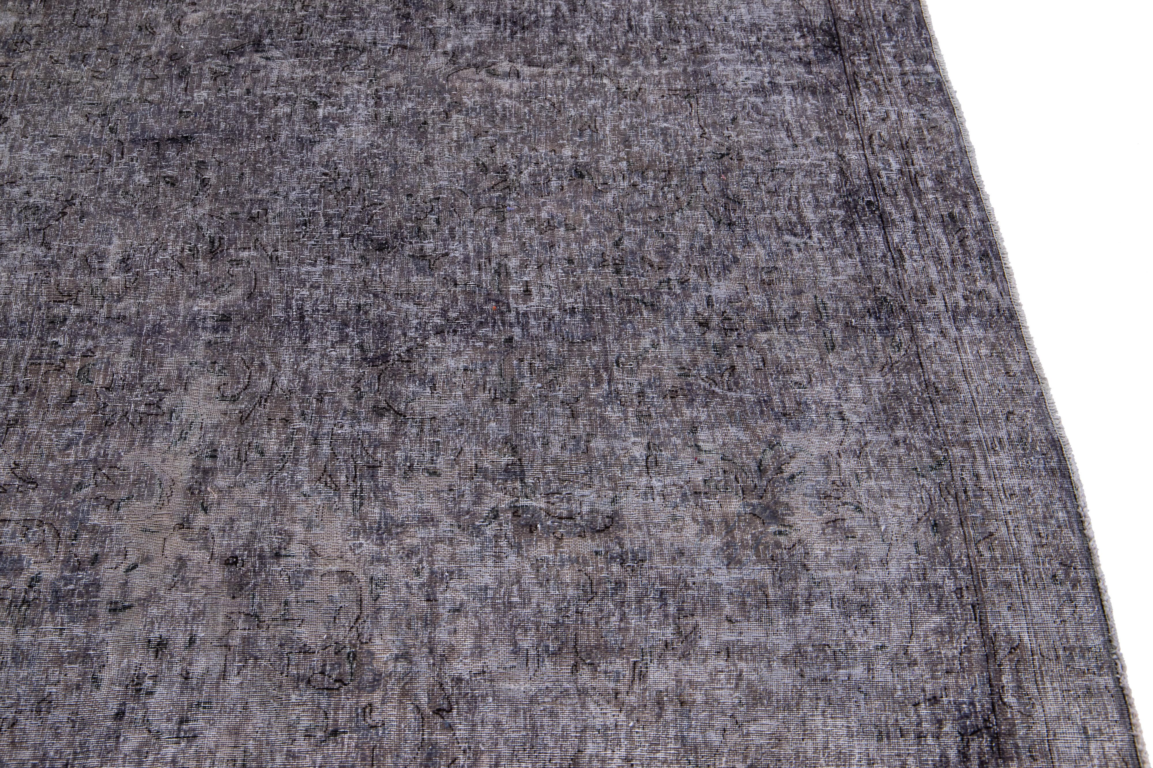 Vintage Persian Overdyed Handmade All-Over Gray Wool Rug For Sale 1