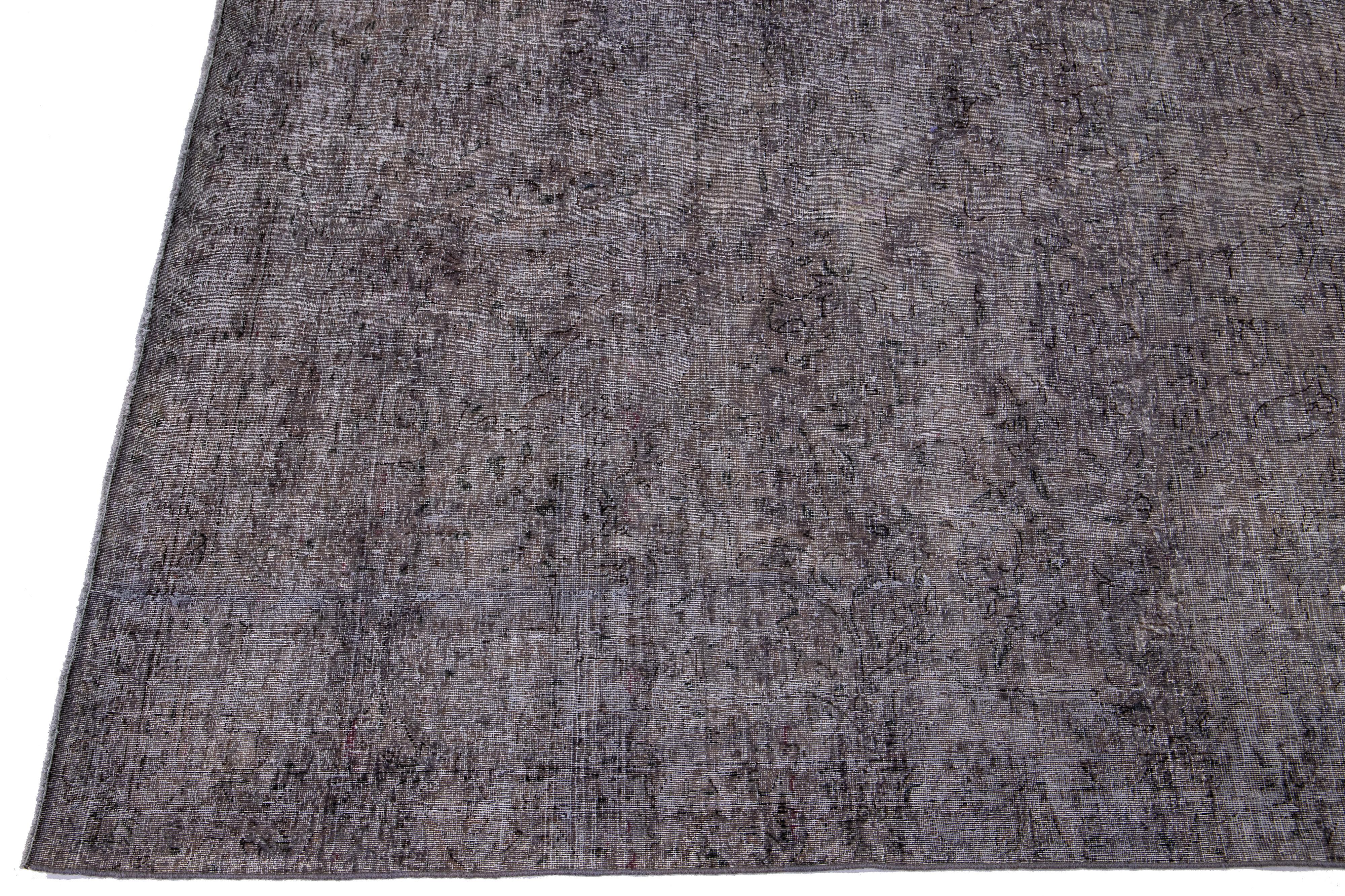 Vintage Persian Overdyed Handmade All-Over Gray Wool Rug For Sale 2