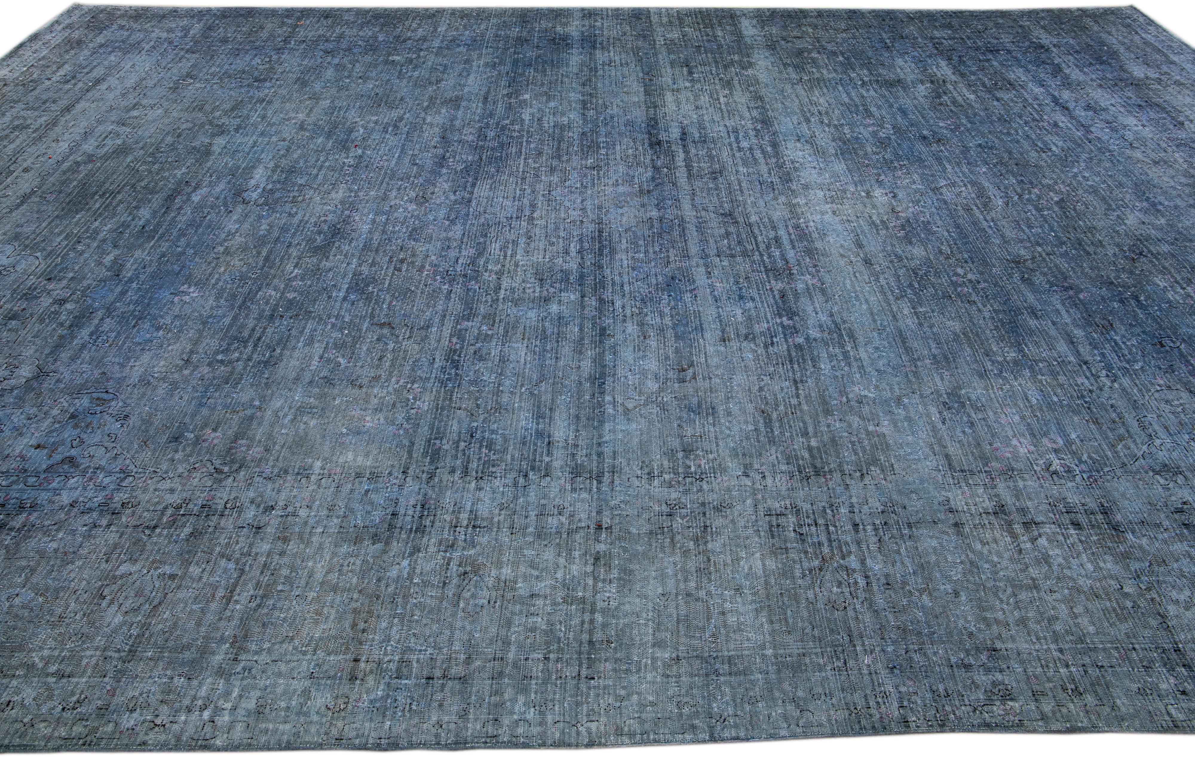 Hand-Knotted Vintage Persian Overdyed Handmade Blue Wool Rug For Sale